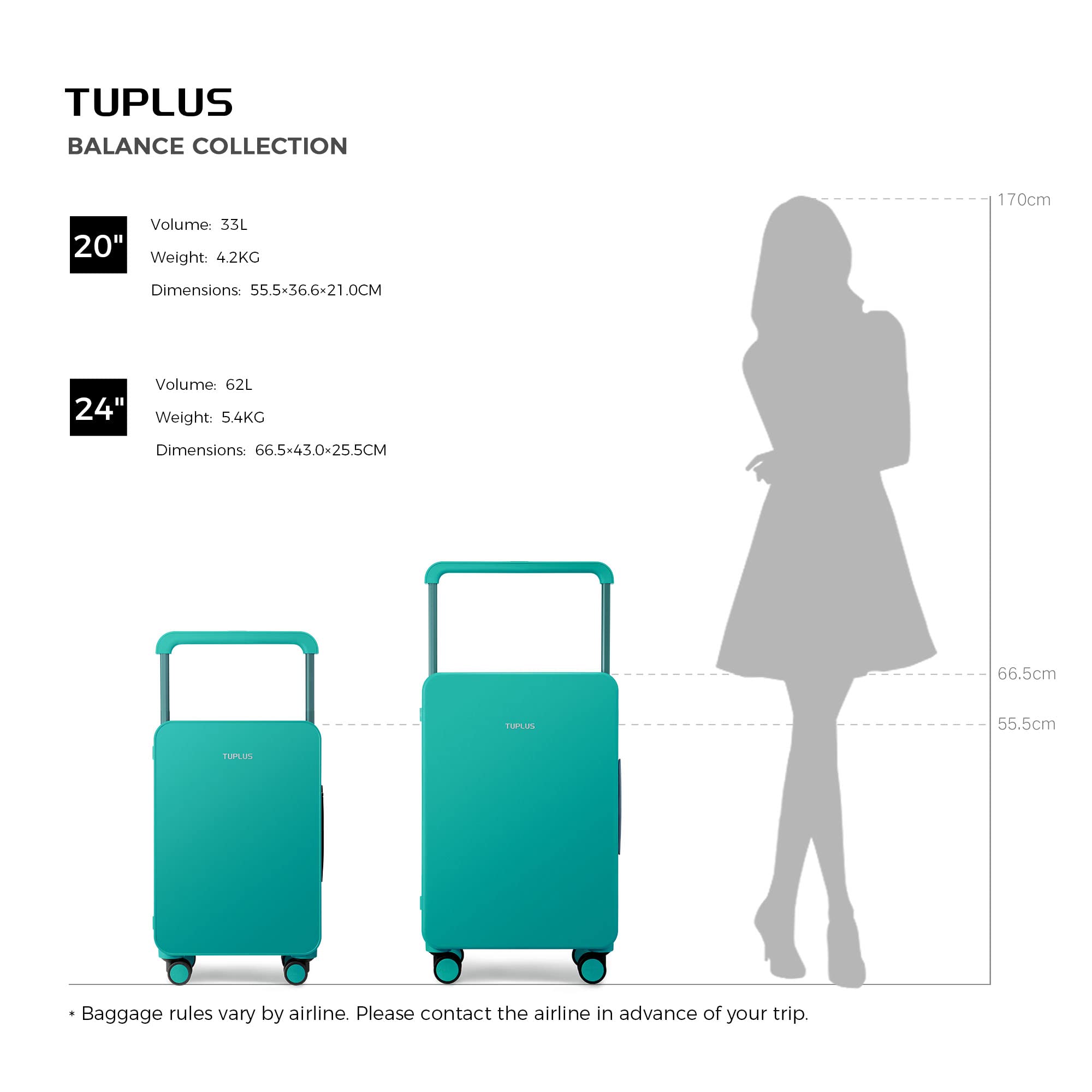 TUPLUS ABS Hard Shell Suitcase with 4 Spinner Wheels - Lightweight Check-in Luggage for Travel, Business Trips & Vacations | Balance Series
