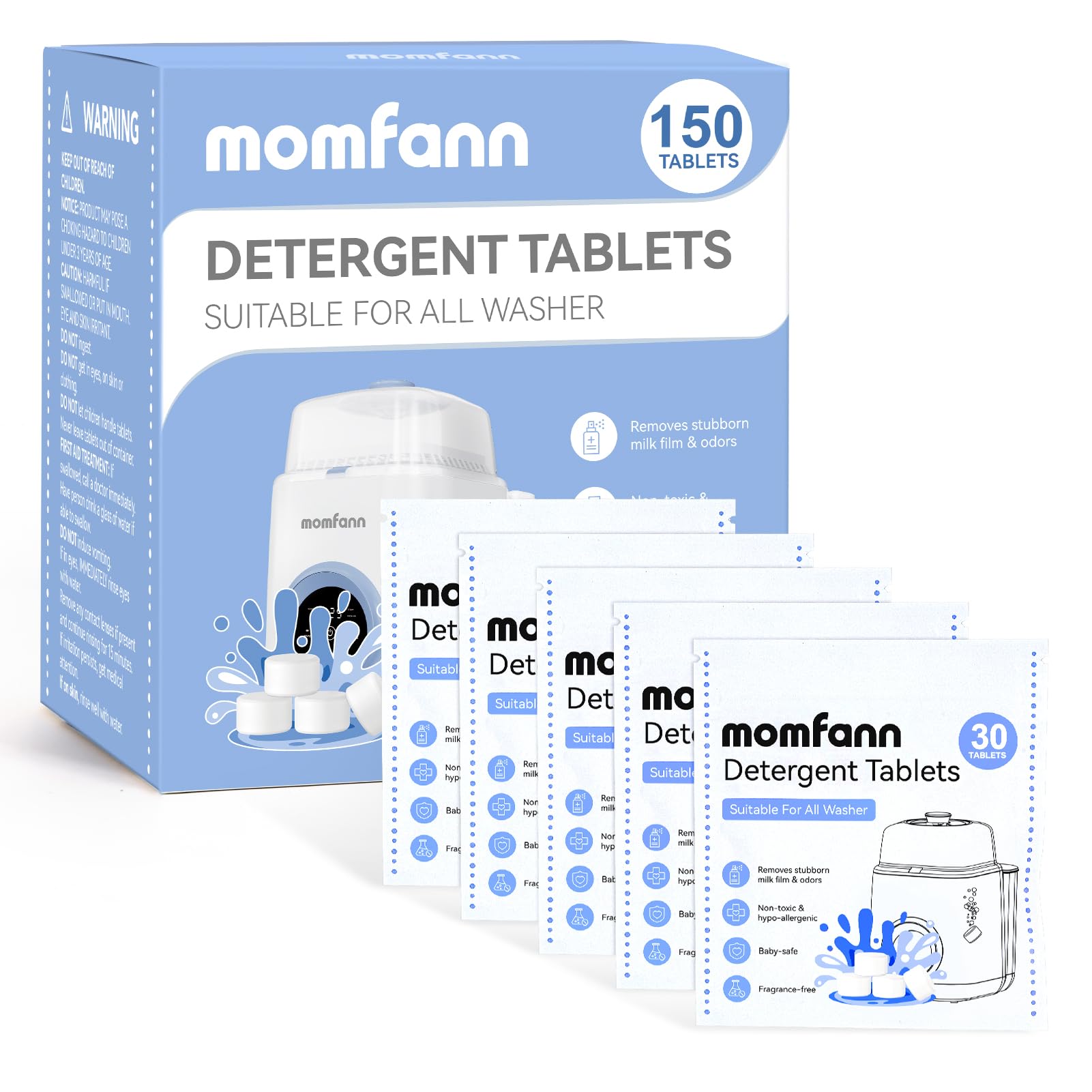 150 Professional Deep Cleaning Detergent Tablets for Baby Bottles - Safe for Bottle Washers, Sterilizers & Dryers | Easy to Use | Perfect for Daycare, Travel & Home Use