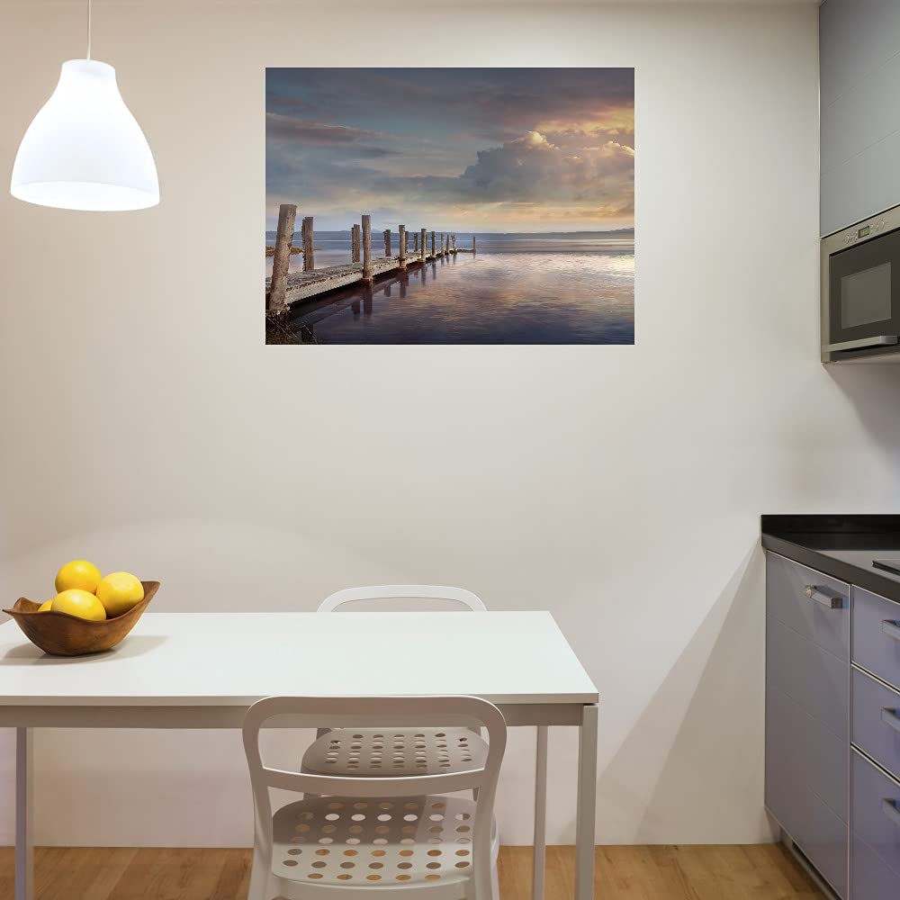 Evening Reflection Canvas Wall Art - 43x32 Inch Hand-Painted Fine Art Print by Mike Calascibetta - Ready to Hang Home Decor for Living Room, Bedroom, Office - Perfect for Modern & Contemporary Interior Design