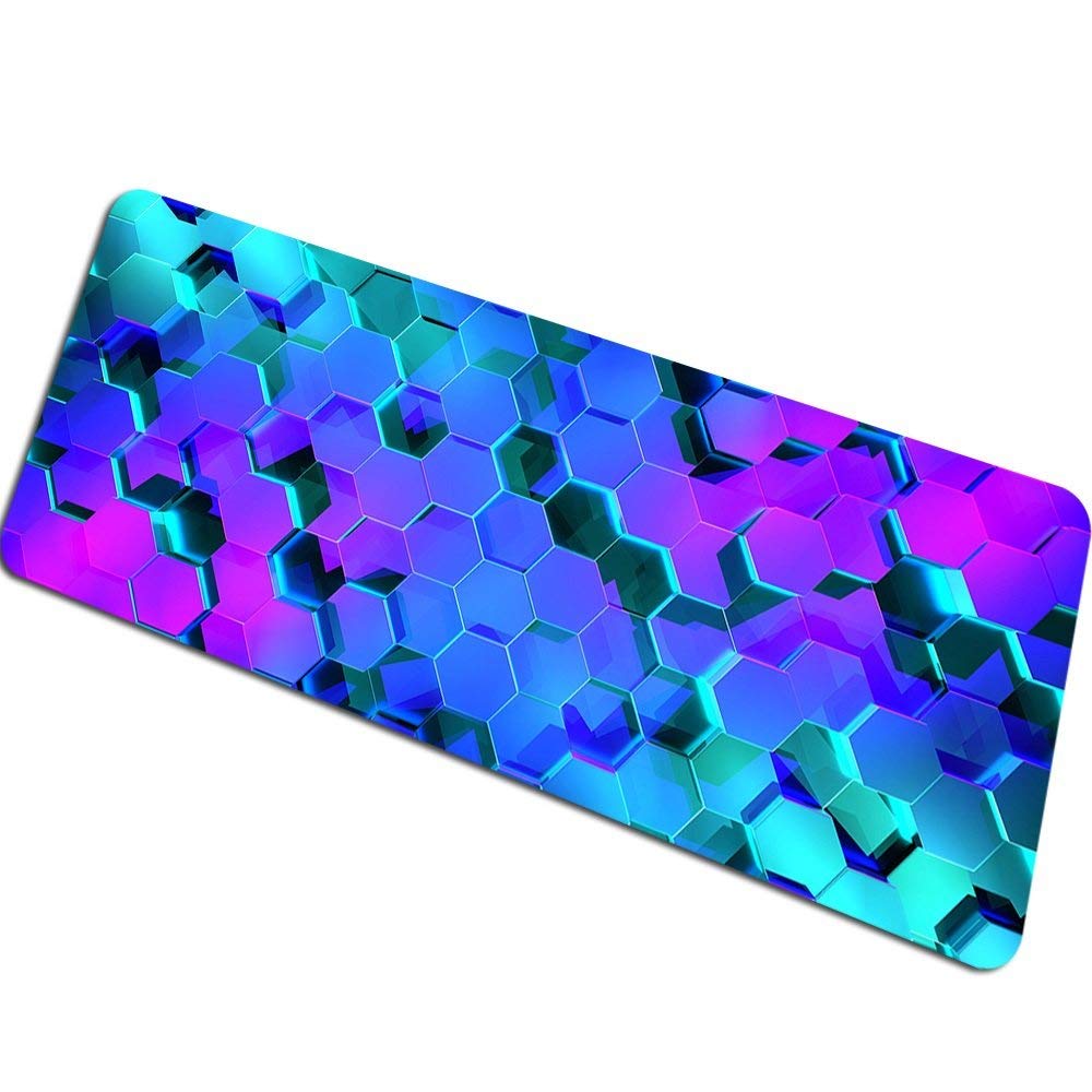 CFCYS Large Gaming Mouse Pad 35.4x15.7 Inches - Hexagon Abstract Design Non-Slip Rubber Base - HD Print Computer Desk Mat for PC, Laptop, Home & Office Use - Perfect for Gamers, Graphic Designers & Office Workers (900x400x3mm)