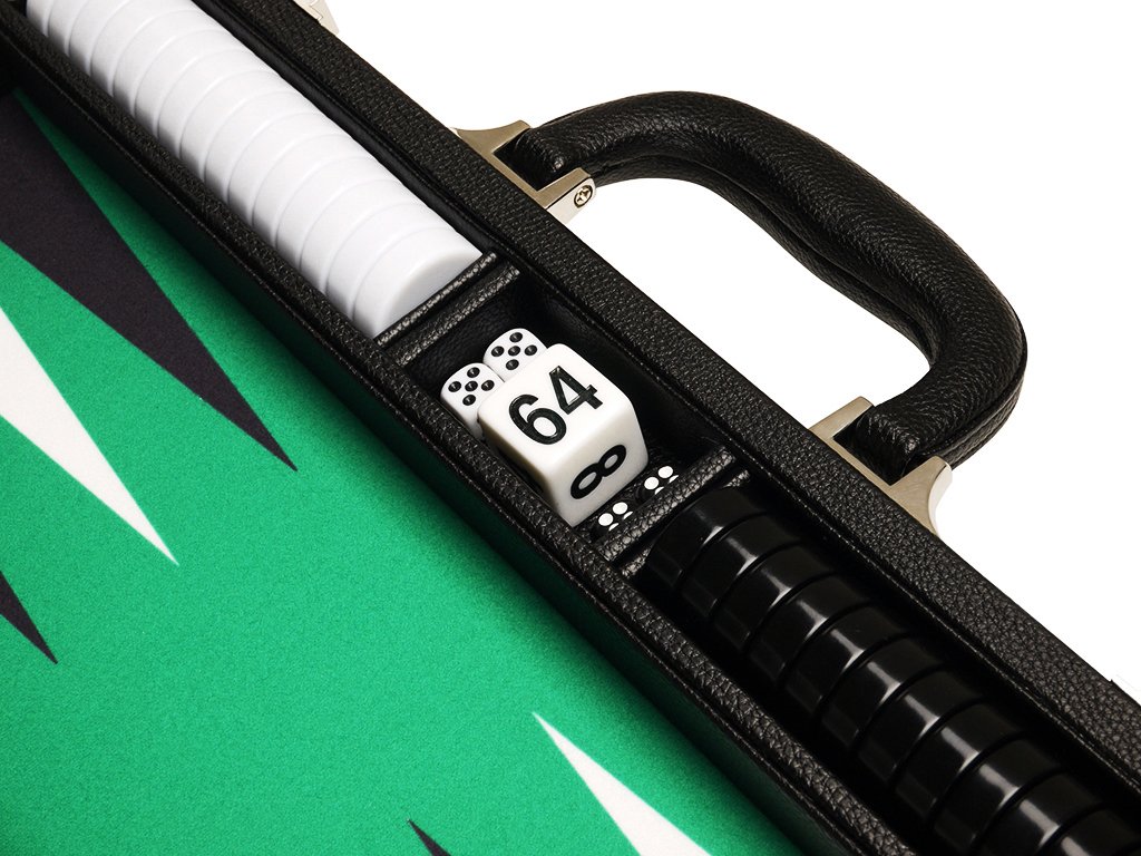 Premium 16-inch Backgammon Set - Medium Size with Black Board & Green Playing Surface - Classic White and Black Points - Perfect for Family Game Nights, Travel, and Casino-Style Entertainment