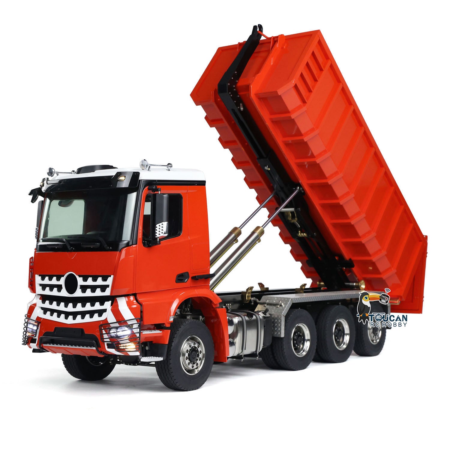 1/14 Scale Metal RC Hydraulic Dumper Truck - 8x8 Roll Off Dump Truck with Rear Axle Steering & 3-Speed I6S Remote Control - Realistic Construction Vehicle Model for Adults & Kids (Ideal for Construction Site Play, Collecting & RC Hobbyists)