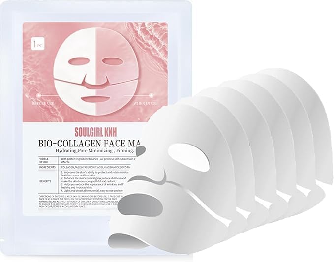 Bio-Collagen Deep Hydrating Overnight Hydrogel Face Mask - Pore Minimizing, Firming & Moisturizing with Low Molecular Weight (1 Piece) - Perfect for Nighttime Skincare Routine & Spa Treatment