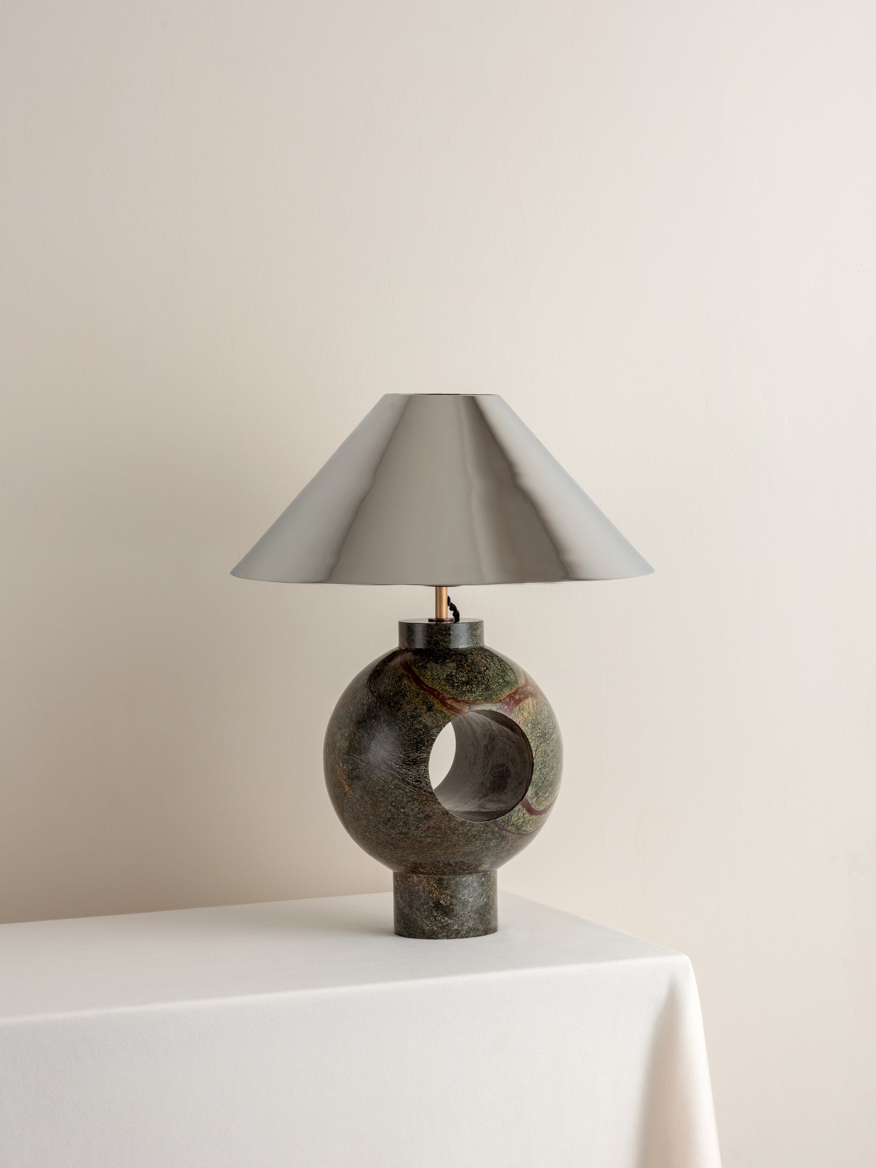 Modern Marble Table Lamp with Chrome Shade - Elegant Home & Office Lighting for Living Room, Bedroom, or Study Desk