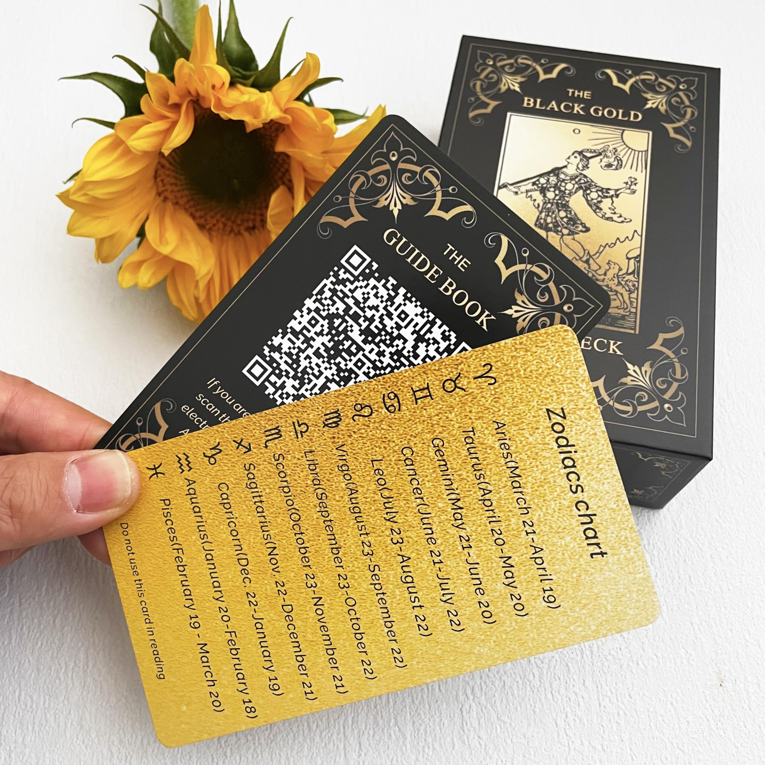 Black Gold Tarot Cards Set for Beginners - 78 Cards with Meanings, Guide Book & Gold Gilded Edges | Perfect for Divination, Meditation & Spiritual Guidance