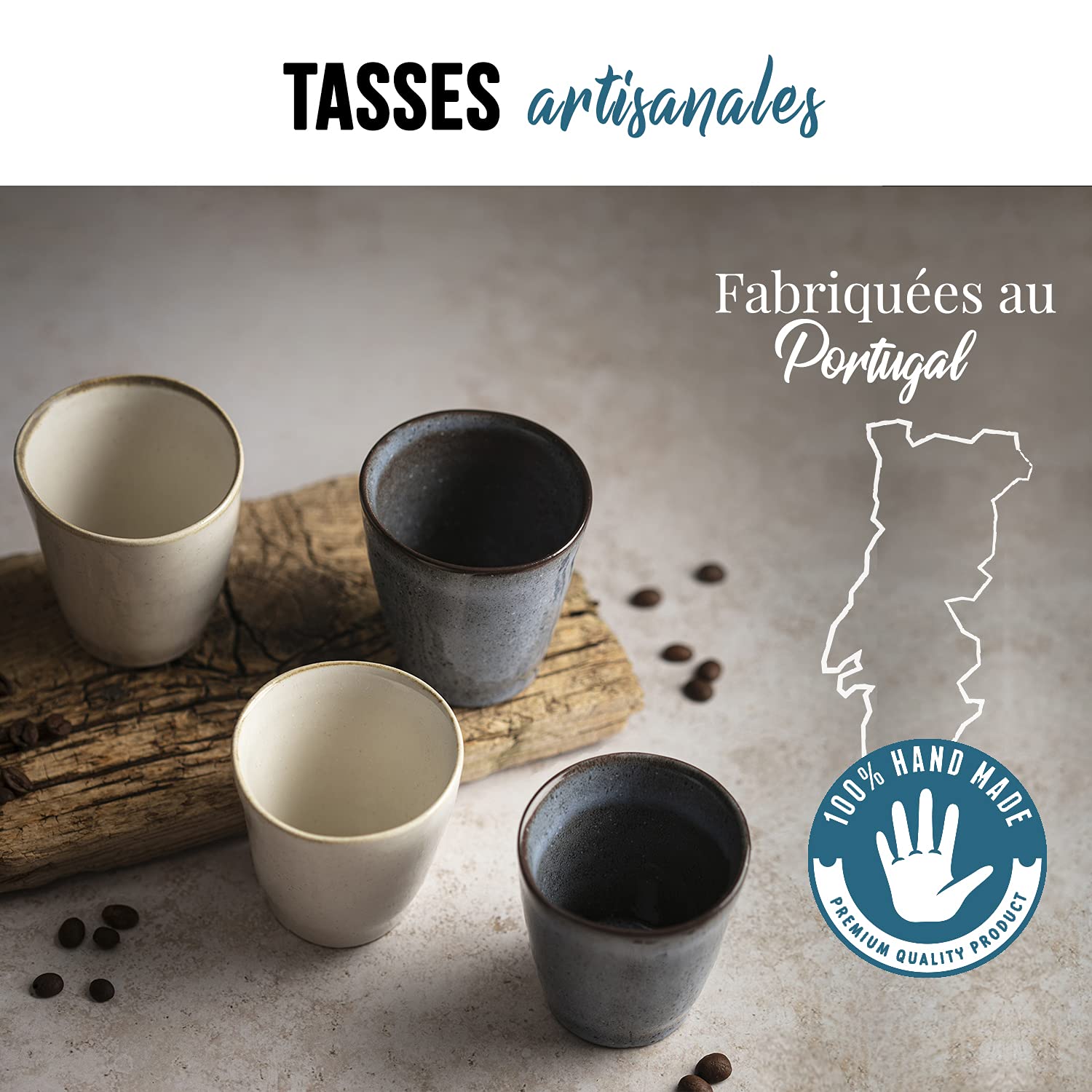 Origeens Handmade Ceramic Espresso Cup Set - 4 Pack (120ml Each) | Artisan Coffee Cups Made in Portugal | Perfect for Espresso, Cappuccino & Latte | Great Gift for Coffee Lovers & Home Baristas