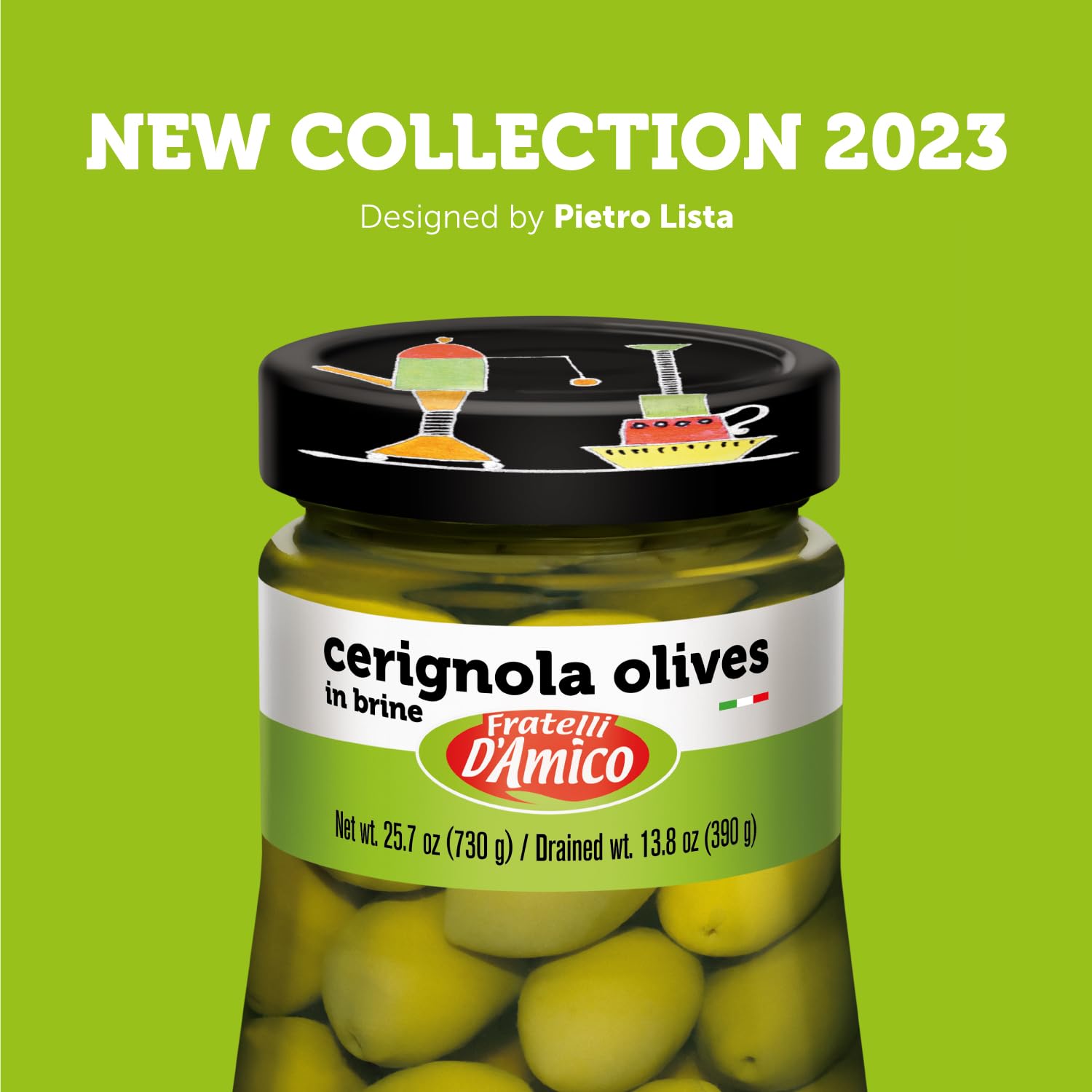 Fratelli D'Amico - Cerignola Green Olives in Brine, 25.7 oz (730g) Family Size Jar | Non-GMO, Italian Imported Olives | Perfect for Salads, Charcuterie Boards & Mediterranean Recipes