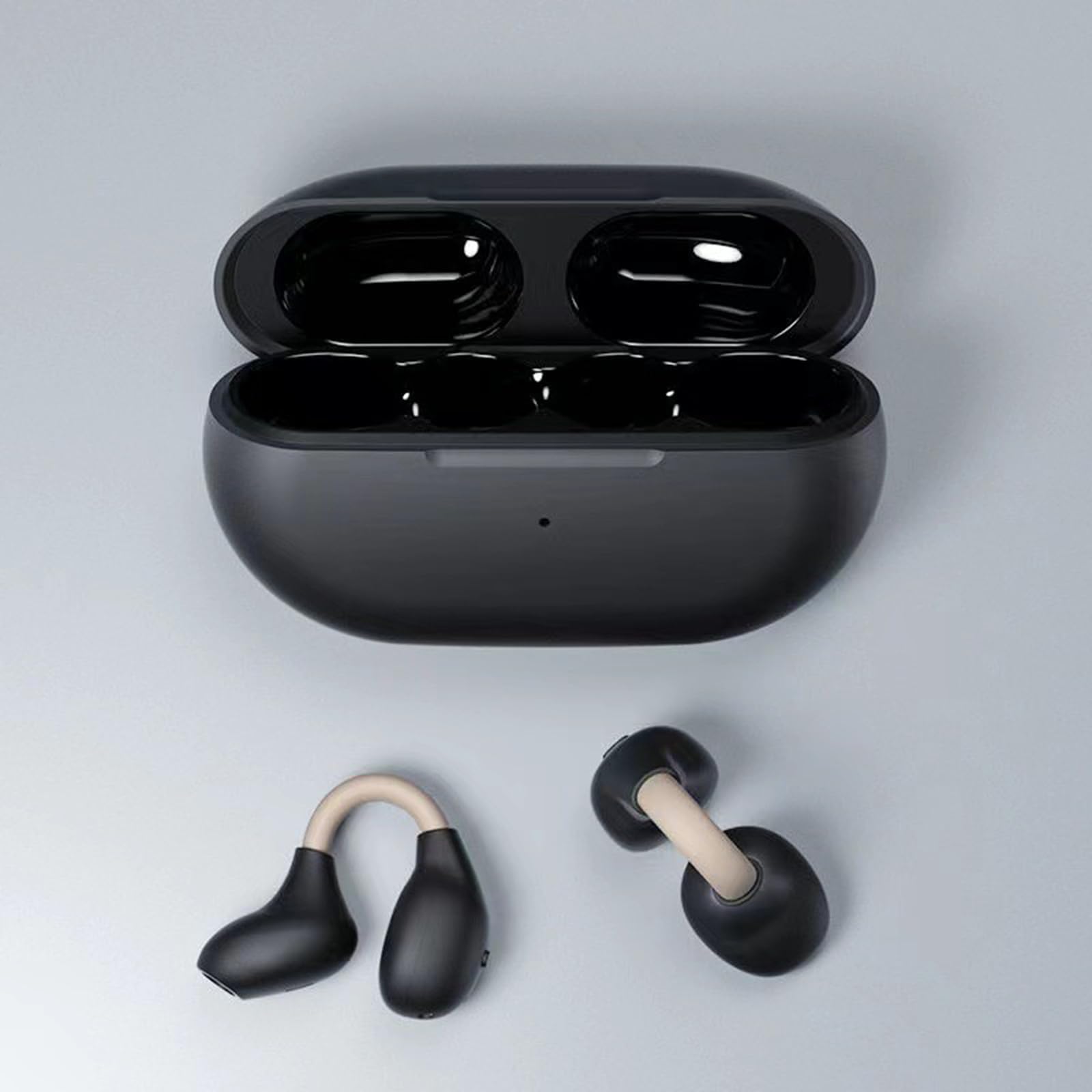 Wireless Clip-On Earbuds with Bluetooth 5.3, Open Ear Headphones for Sports & Running, IPX5 Waterproof, Built-in Mic, Charging Case - Coffee Black - Perfect for Gym, Cycling & Outdoor Activities