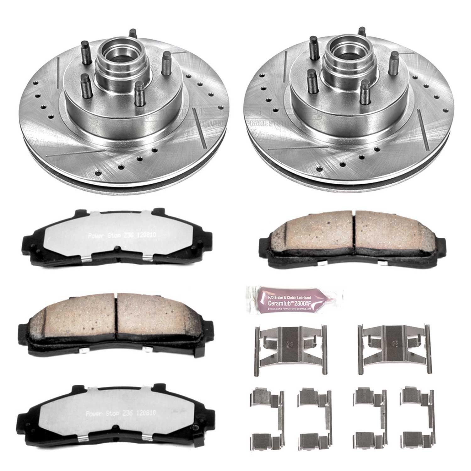 Power Stop K1854-36 Z36 Truck & Tow Brake Kit - Carbon Fiber Ceramic Brake Pads with Drilled & Slotted Rotors for Heavy Duty Towing & Off-Road Performance