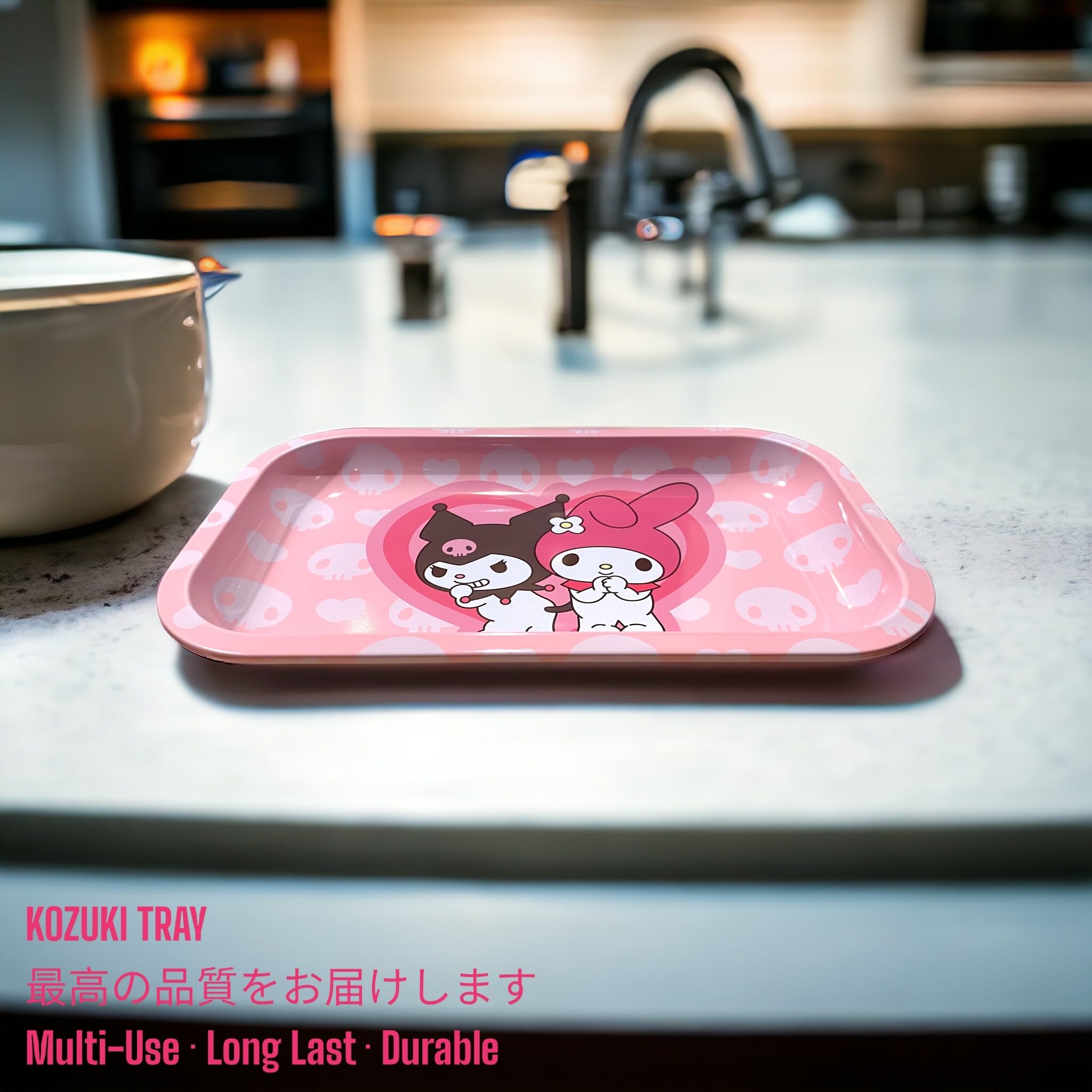 KOZUKI Pink Anime Rolling Tray 11x7 Inches - Premium Metal Ash Tray & Decorative Serving Tray for Home, Gifts, and Anime Lovers | Perfect for Smoking Accessories, Jewelry Display, and Party Serving (BFF Collection) KKTRAY03