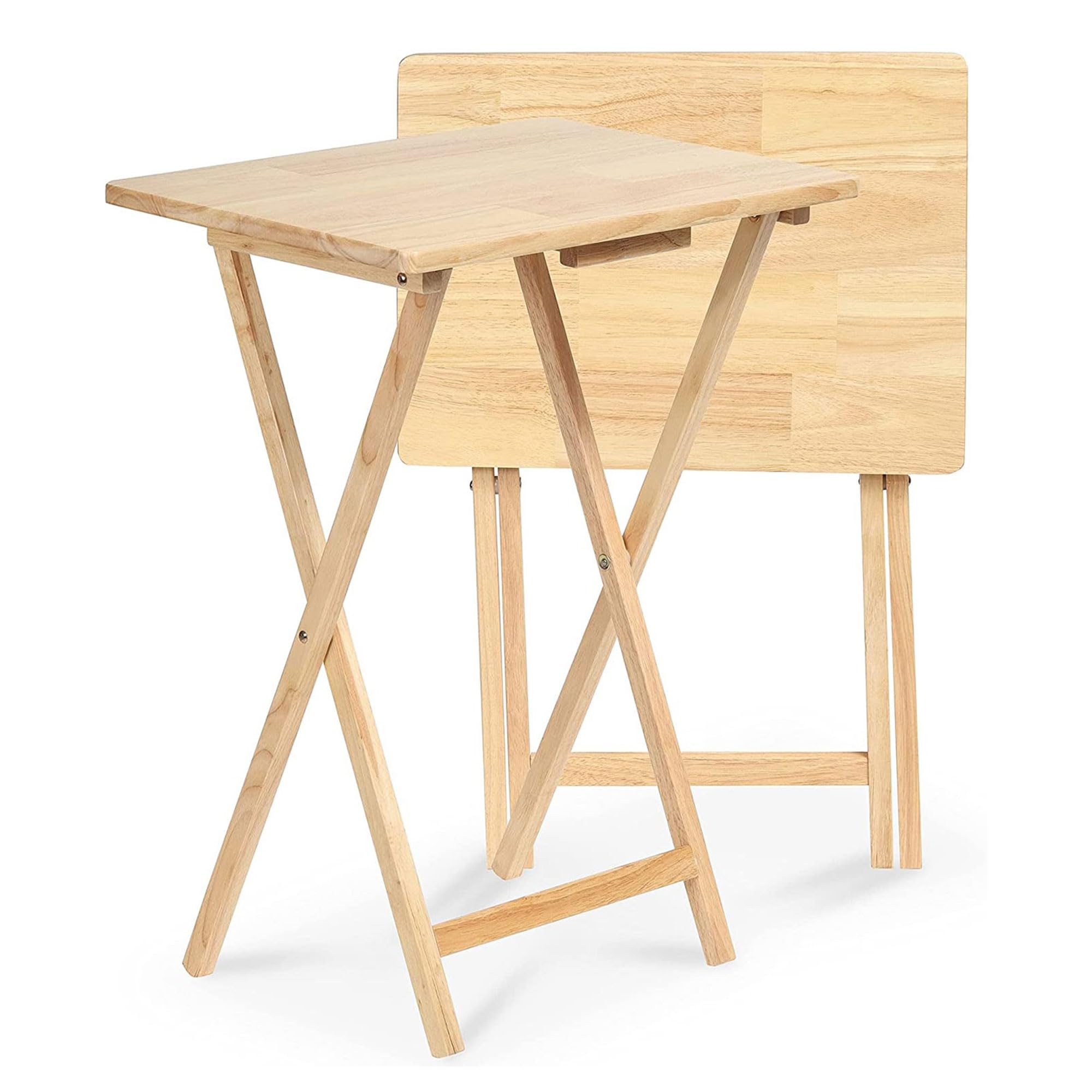 Premium Solid Wood Rectangular Folding TV Tray Table - 10-Piece Portable Snack Serving Set with Natural Finish | Perfect for Movie Nights, Gaming Snacks & Bedroom Breakfast in Bed