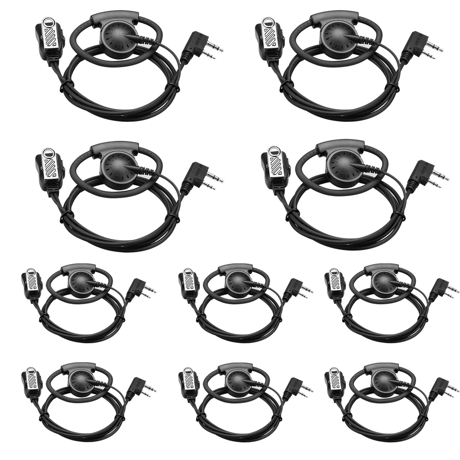 Retevis Adjustable Earhook Walkie Talkie Earpiece with Mic - D Shape Earhook for RT22 RT68 RT21 H-777 RT86 RT18 RB68 - Compatible with BAOFENG 888S Pxton 2 Way Radio Headset (10 Pack) - Perfect for Security, Construction, and Outdoor Communication