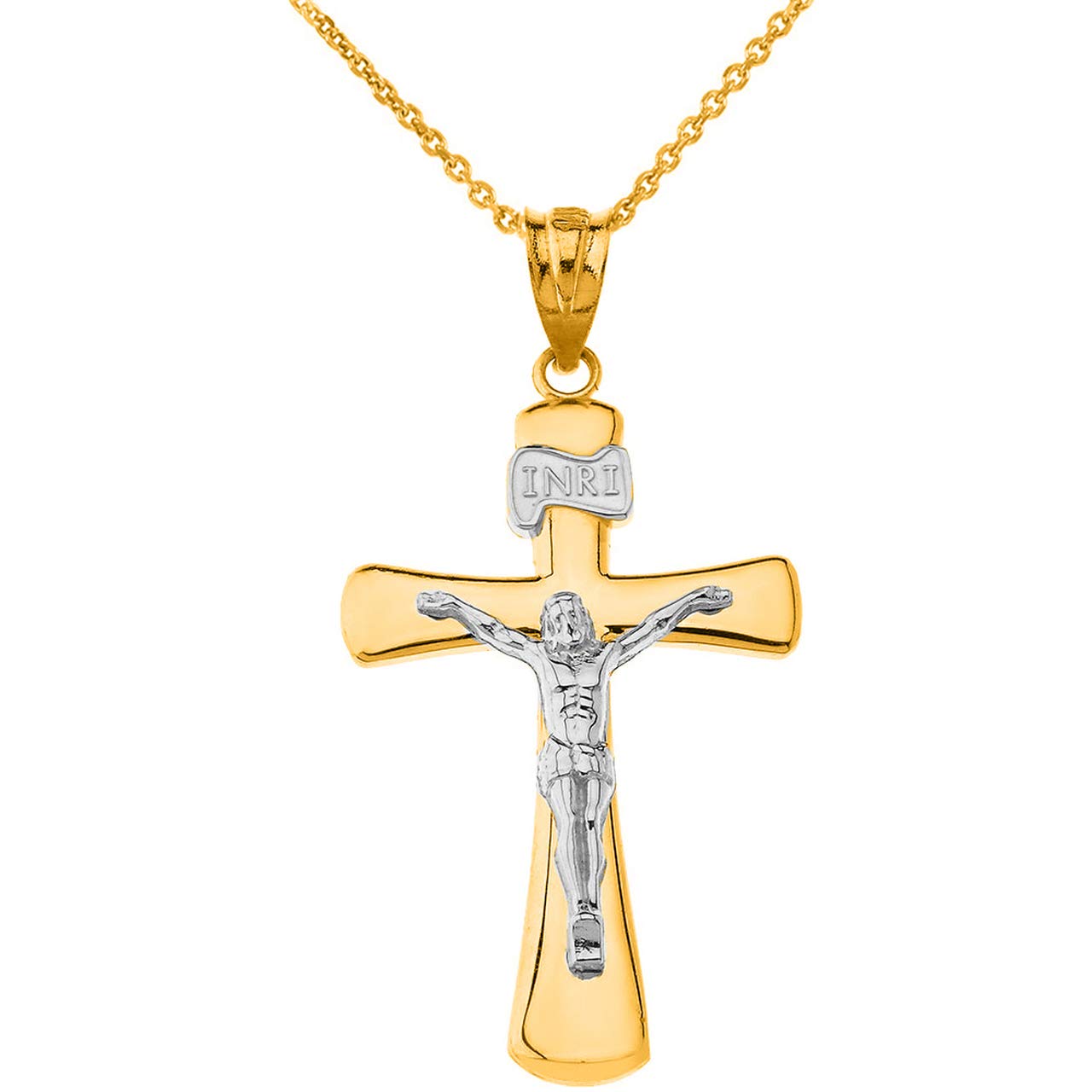 10k Two-Tone Gold Catholic Jesus Christ Crucifix Pendant Necklace - INRI Cross - Sizes S to L - Perfect for Religious Gifts, Baptism, First Communion & Everyday Faith Jewelry