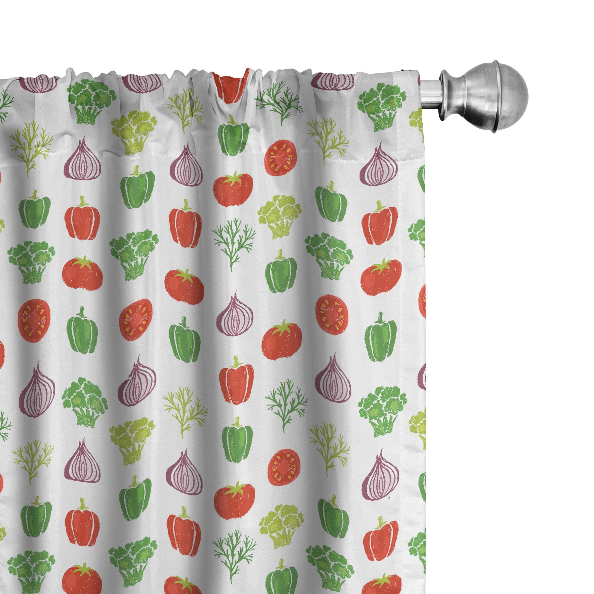Ambesonne Vegetables Window Curtains - Food Themed Kitchen Decor with Pepper, Onion, Broccoli & Tomato Print | Lightweight 2-Panel Set with Rod Pocket (28x84 inches, Multicolor) | Perfect for Farmhouse Kitchens, Dining Rooms & Country Style Homes
