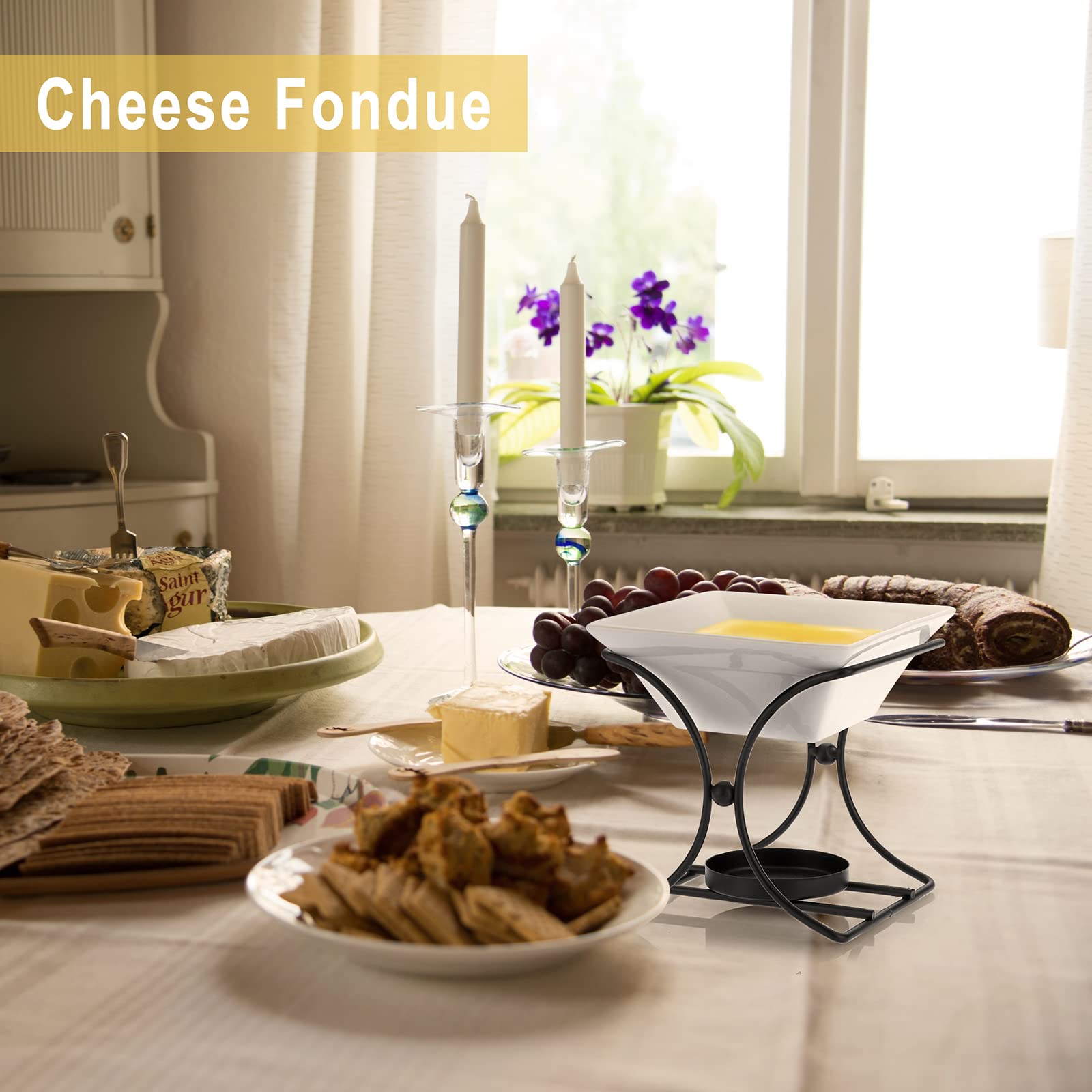 Premium Ceramic Butter Warmer Set - 3-Piece Fondue Pot Melting Kit for Cheese, Chocolate, Butter & Caramel - Perfect for Romantic Dinners, Parties & Family Gatherings