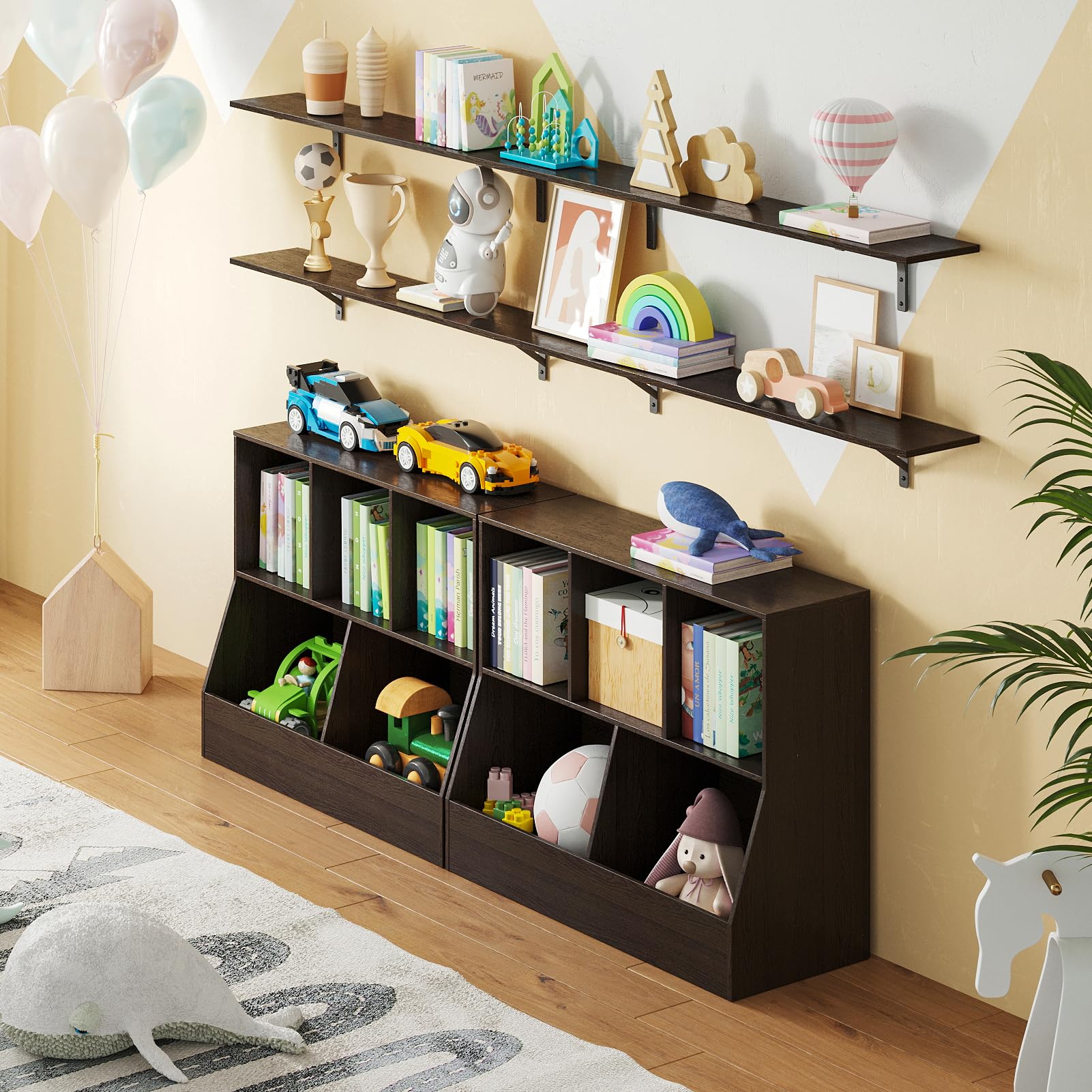 DINZI LVJ 5-Cubby Wooden Toy Storage Organizer & Kids Bookshelf - 35.4