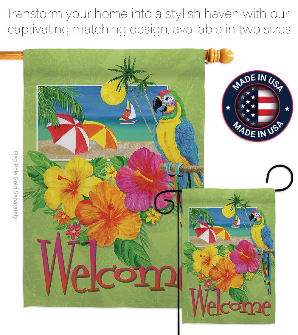 Tropical Summer House Flag Set 28x40in w/Flagpole - Outdoor Decor