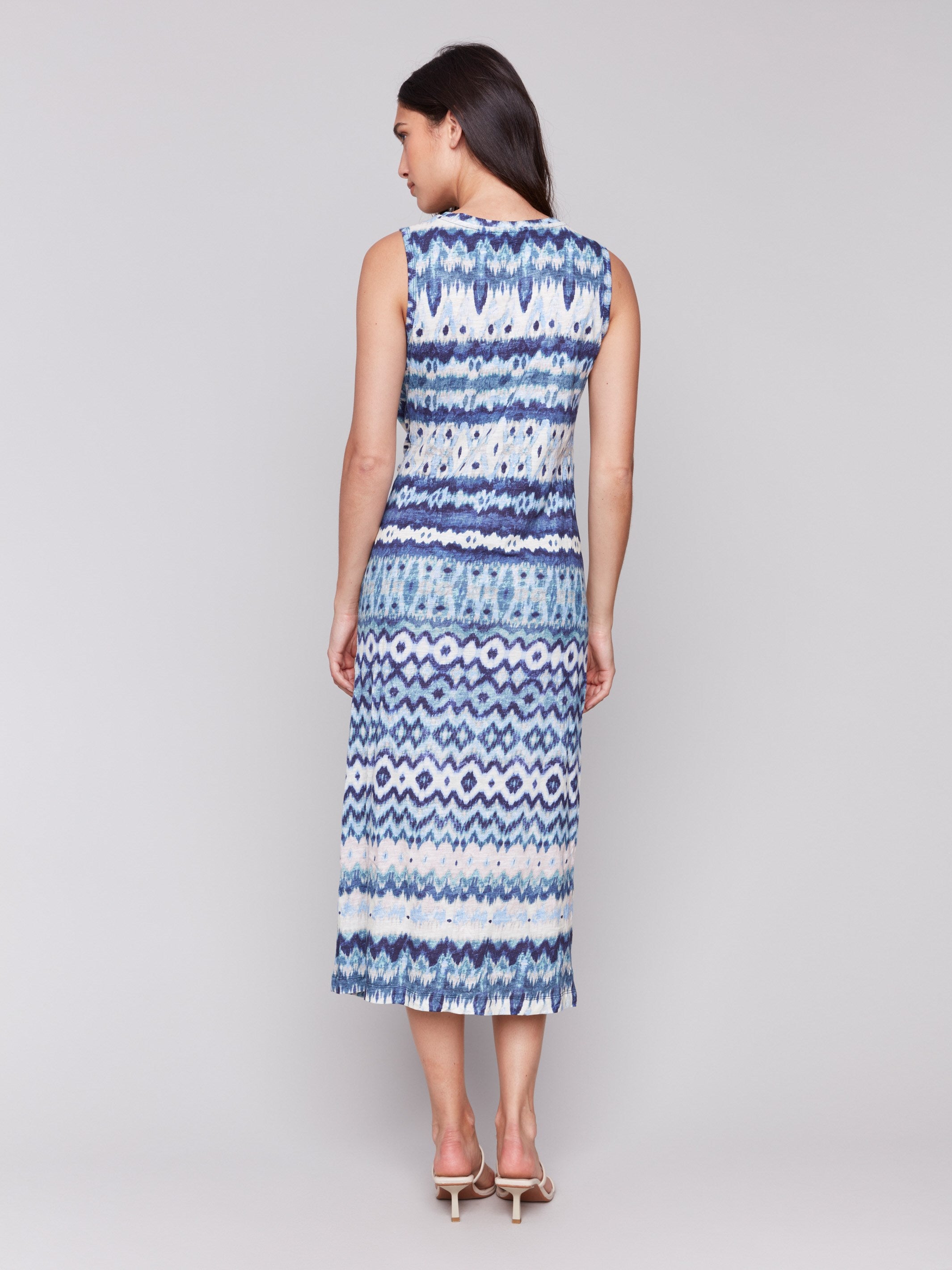 Sleeveless Cotton Summer Dress with Faux Knot Detail - Women's Casual Flowy Beach Dress for Vacation, Lake Tahoe Trip, and Outdoor Activities