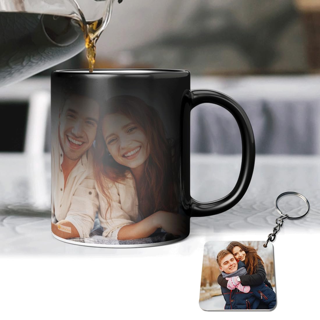 Personalized Magic Mug with Custom Photo, Quote & Name - Valentine's Day, Birthday, Anniversary Gift for Him/Her - 11oz Black Ceramic Coffee Cup - Perfect for Couples, Christmas, Office Use & Daily Coffee Lovers