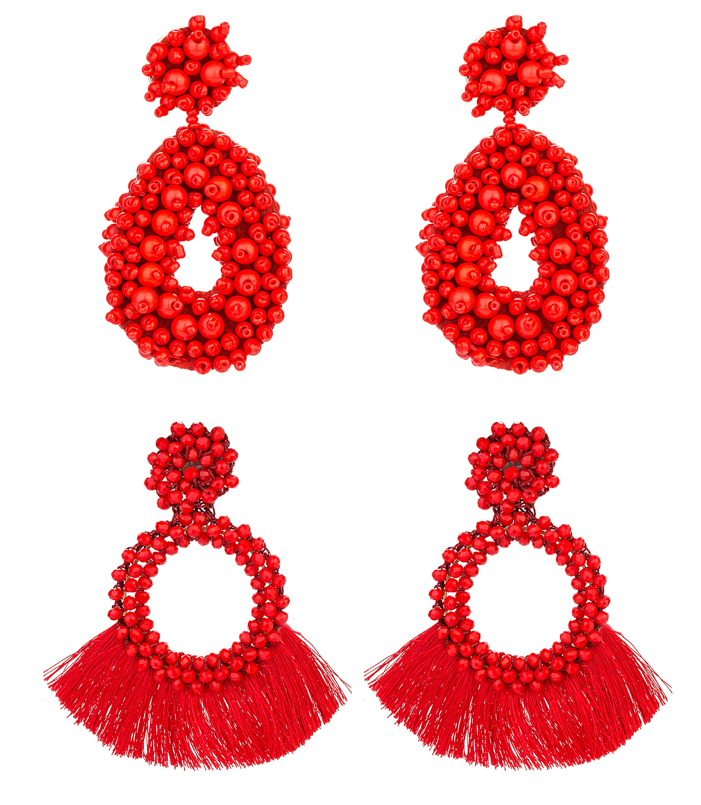 YOVORO 2-Pack Bohemian Beaded Drop Earrings for Women | Handmade Tassel Dangle Hoop Earrings | Perfect for Parties, Weddings & Casual Wear