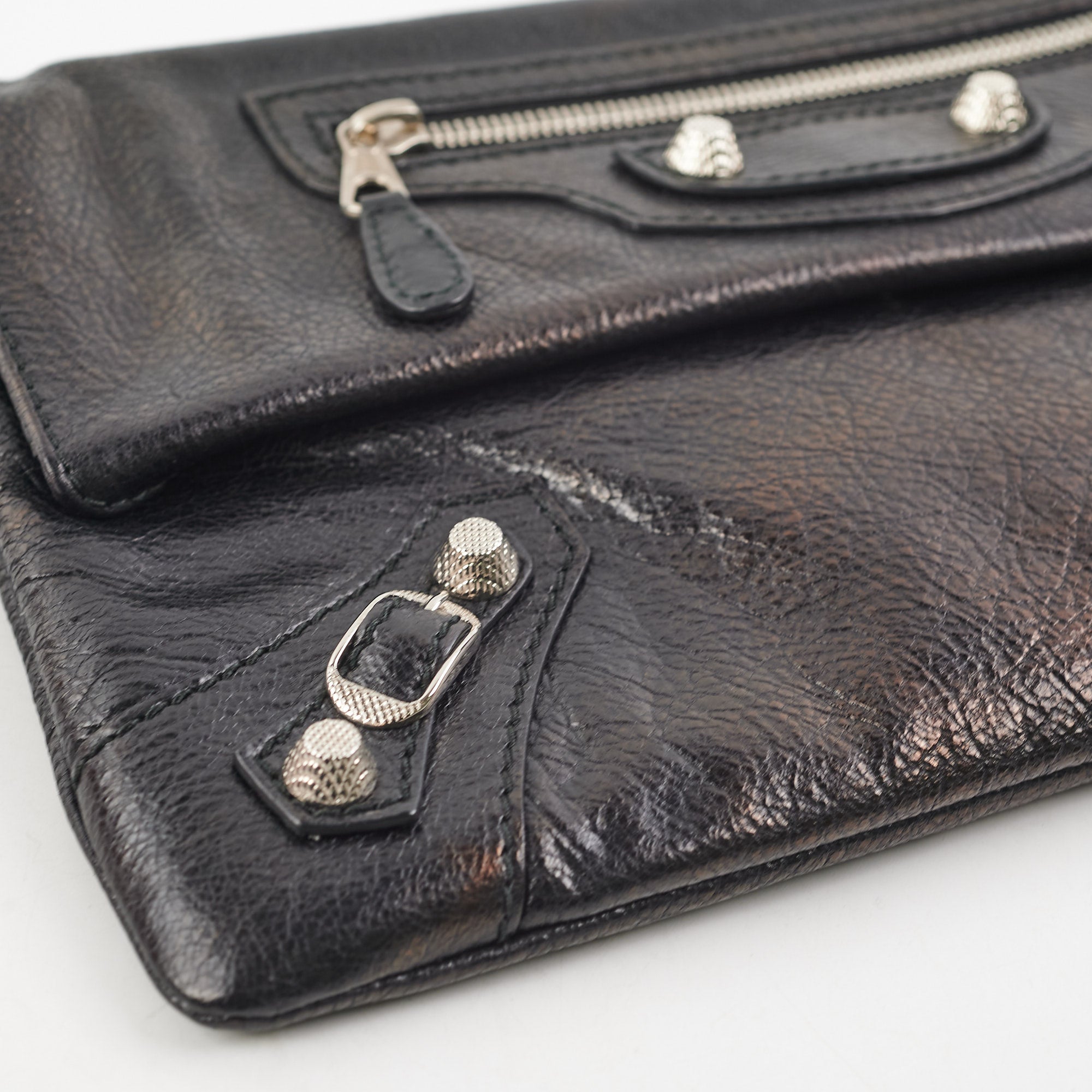 Balenciaga City Clutch Bag - Black Iridescent Leather Crossbody Purse for Women | Fashionable Evening Bag for Parties & Date Nights