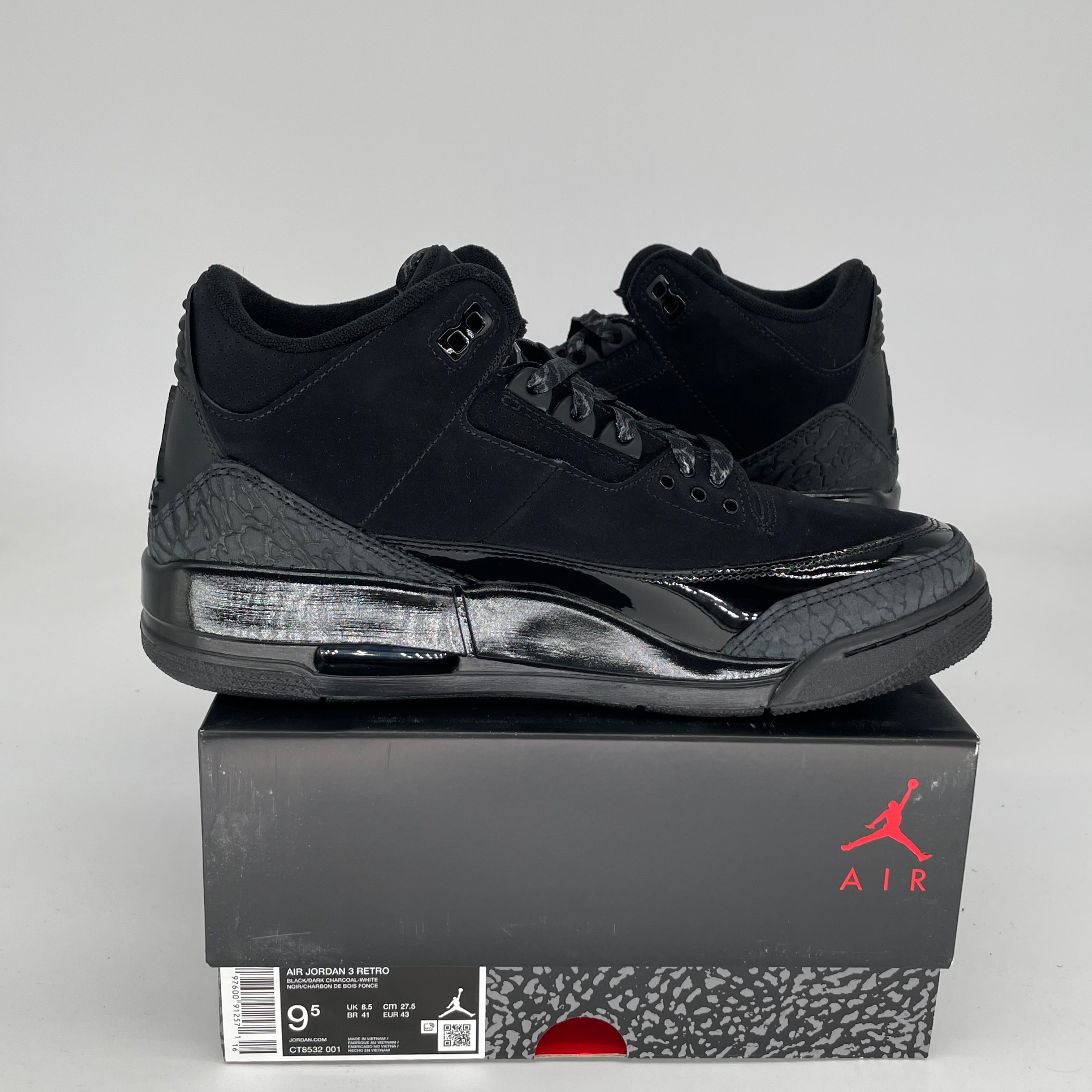 AIR JORDAN 3 BLACK CAT Men's Basketball Shoes Size 9.5 - Style CT8532 001 | Retro Sneakers for Streetwear & Basketball Games