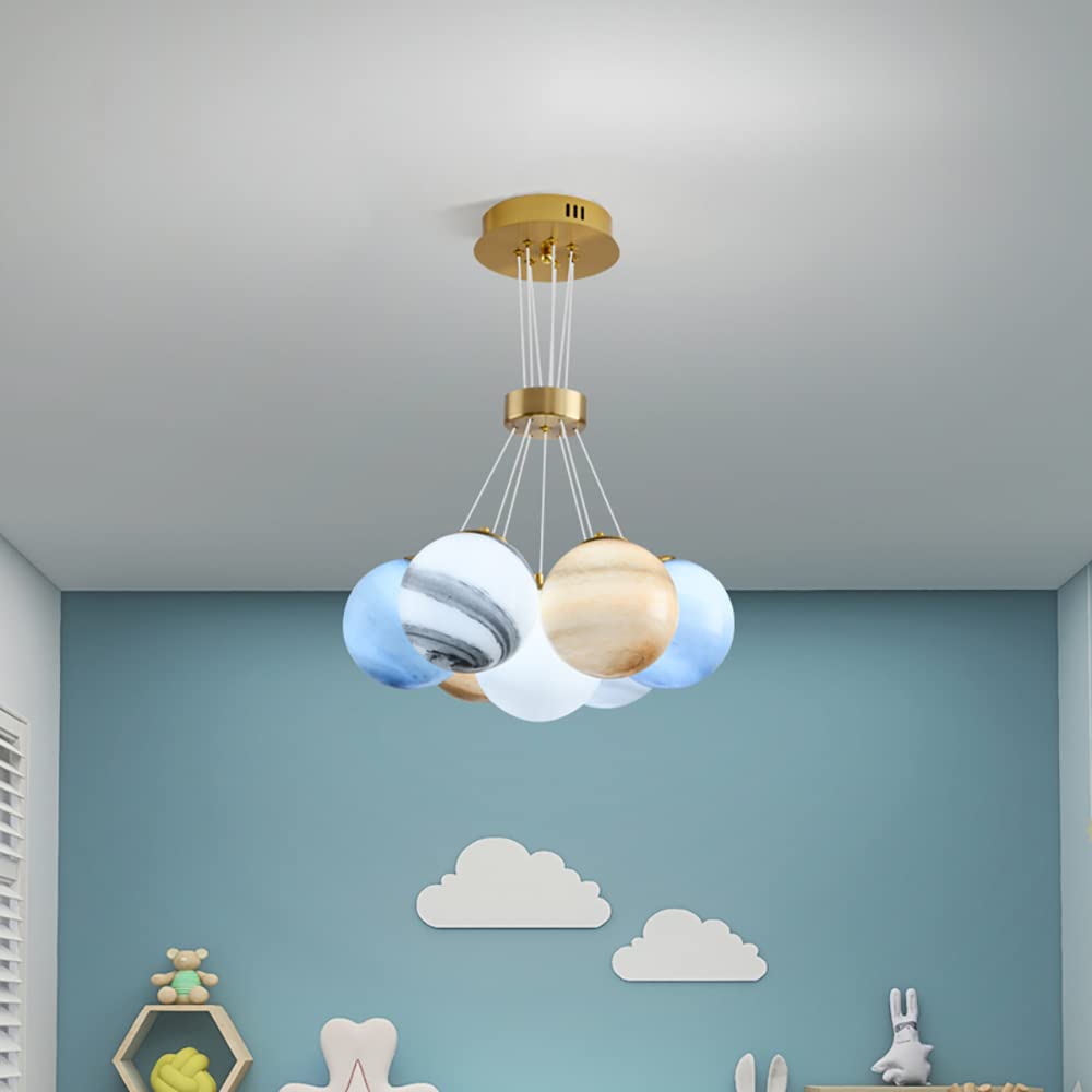 Unique Planet Chandelier - Bubbles Ball Shape Glass Pendant Light Fixture - 7-Light Decorative Ceiling Chandelier for Dining Room, Bedroom & Living Room Lighting