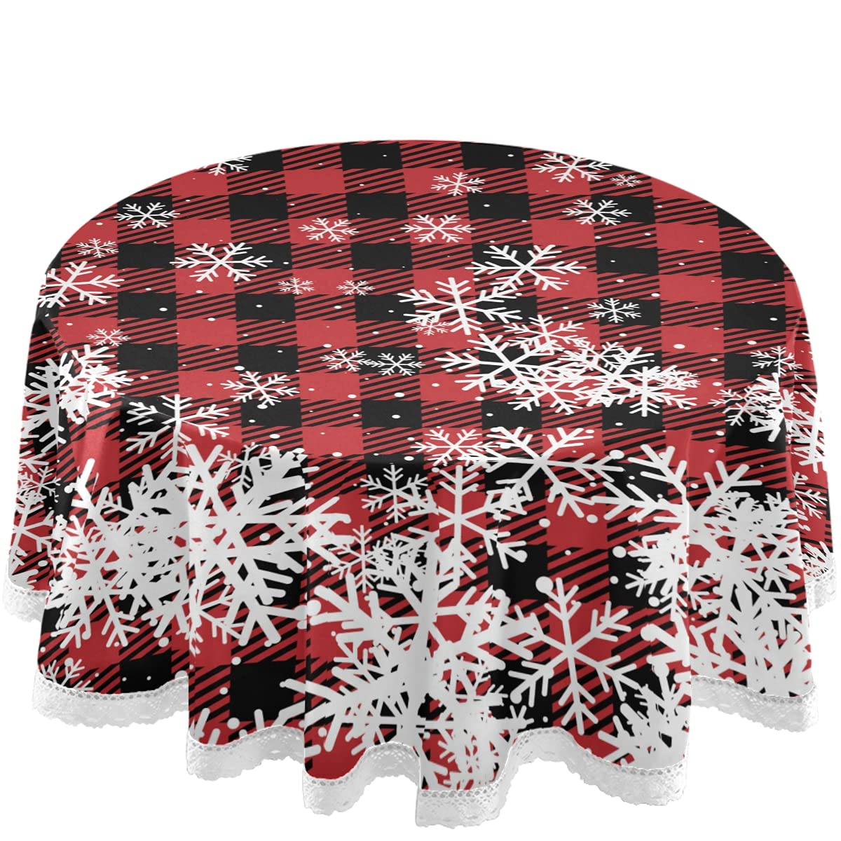 Buffalo Plaid Round Tablecloth 60 Inch - Waterproof Christmas & New Year Holiday Table Cover for Outdoor Wedding, Party, Dining Room - Perfect for Festive Decorations & Indoor/Outdoor Gatherings