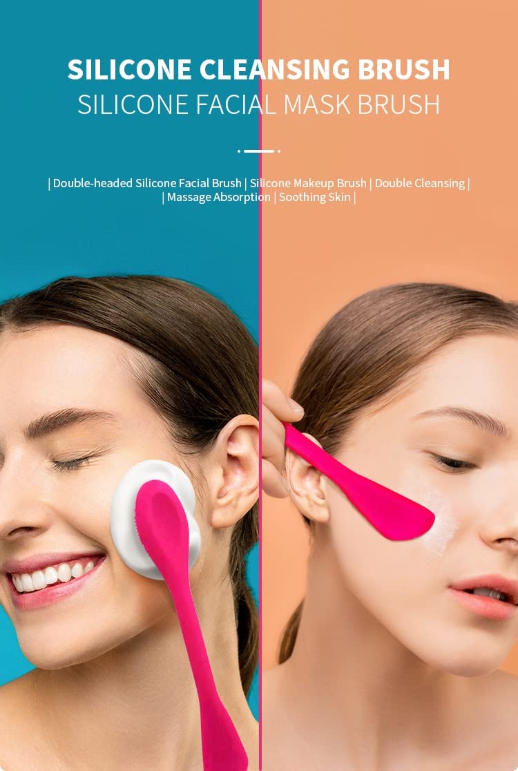 MobFest® Double-Sided Silicone Face Cleansing Brush & Massager with Spatula Stick - Gentle Exfoliation for Deep Pore Cleaning - Perfect for Daily Skincare & Makeup Removal Routine