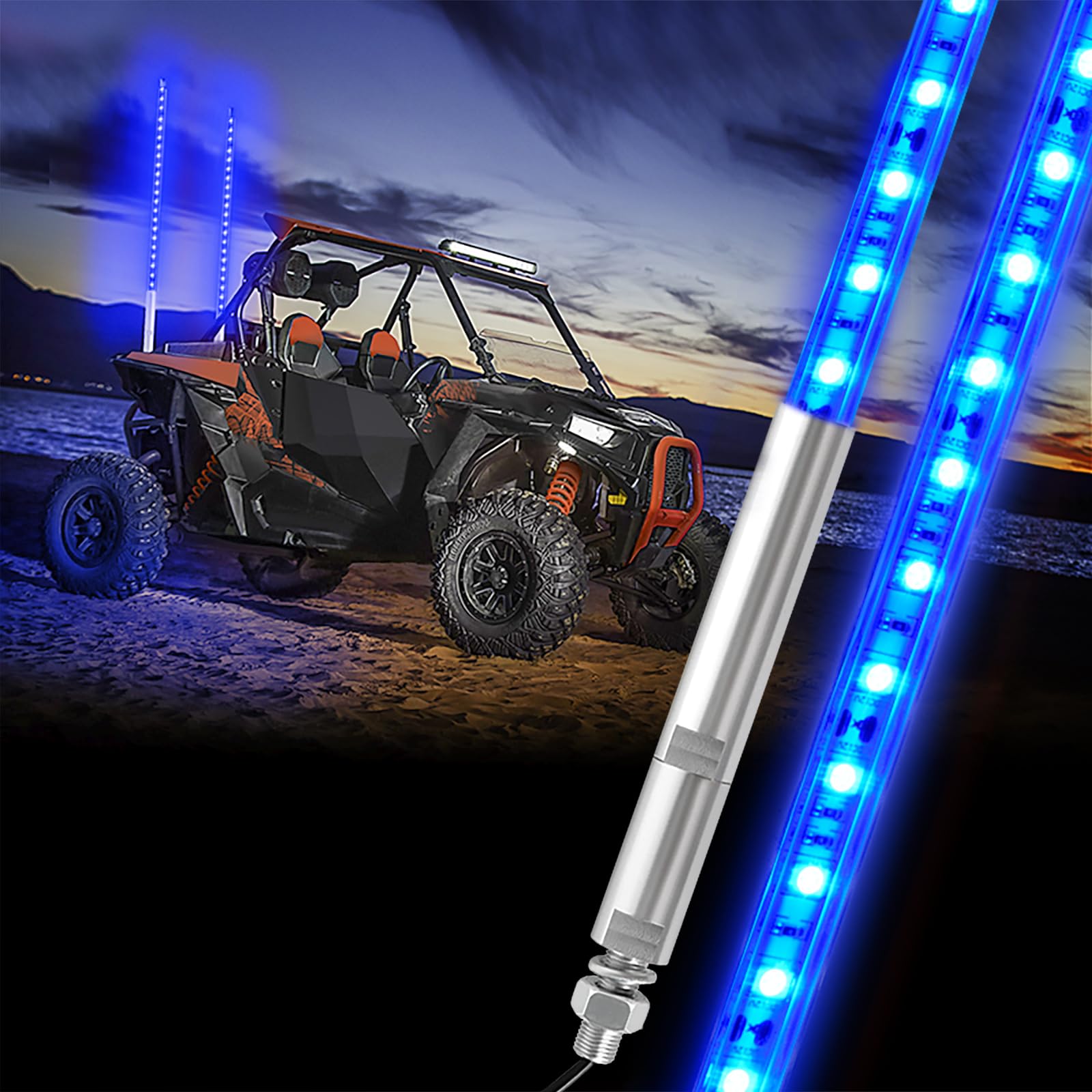 4ft LED Light Whip - Blue Off-Road LED Whip Lights for ATV, UTV, RZR, Polaris & 4x4 Vehicles - Durable Sand Dune Buggy Accessories for Night Riding & Emergency Signaling