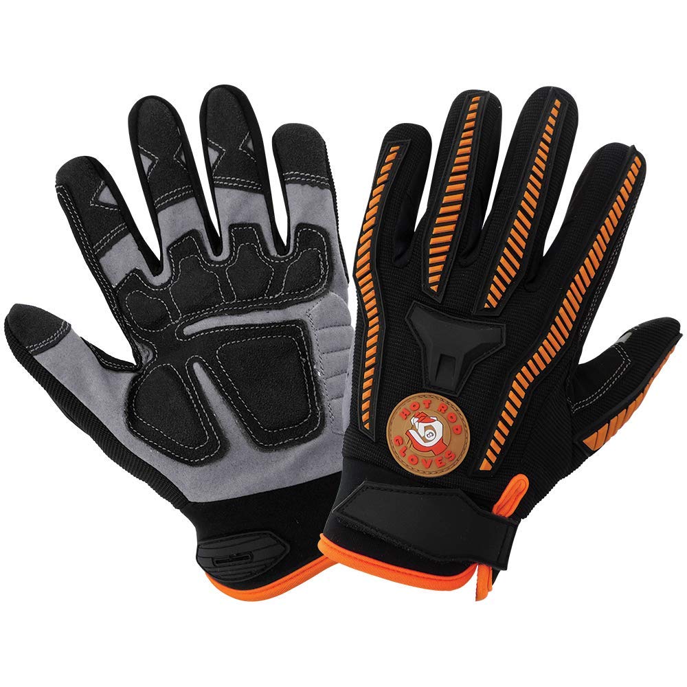 HR8500 Hot Rod Gloves - Impact Resistant Padded Palm Work Gloves for Mechanics & Construction - Large Size (Perfect for Automotive Repair, Welding & Heavy-Duty Jobs)