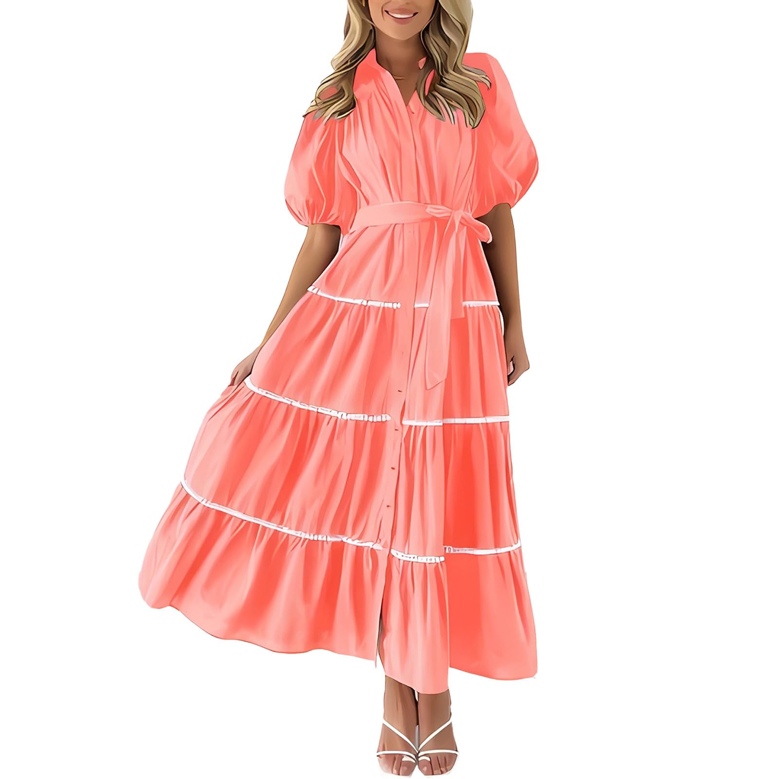 Women's Summer Midi Dress - Cap Sleeve, Waisted Tunic with Pockets | Casual Loose Fit Beach Dress for Vacation, Outdoor Parties & Daily Wear