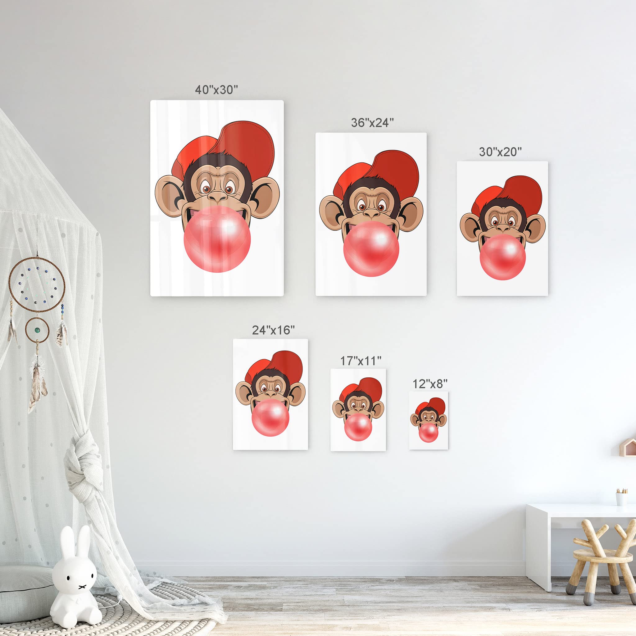 Funny Gorilla with Cap Bubble Gum Pop Art Metal Print - Animal Wall Decor for Living Room, Kids Room & Nursery - Ready to Hang 40x30 Inches - Made in USA | Perfect for Home Decor, Birthday Gifts & Office Art