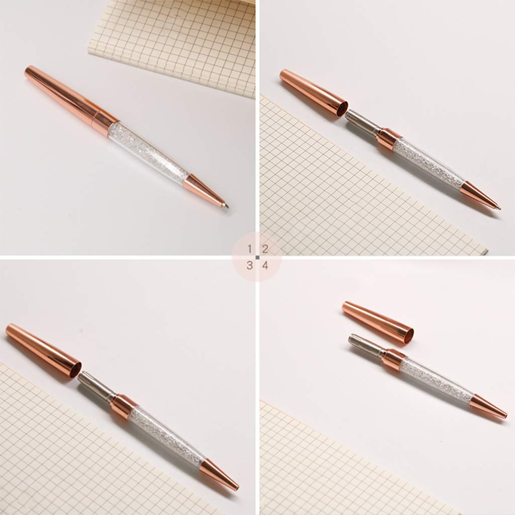 12Pcs Hibye Rose Gold & Silver Diamond Ballpoint Pens - Fine Black Ink, Crystal Decor, Metal Rollerball Pen with Ring for Wedding, Office, Gift Giving | Elegant Writing for Special Occasions & Daily Use