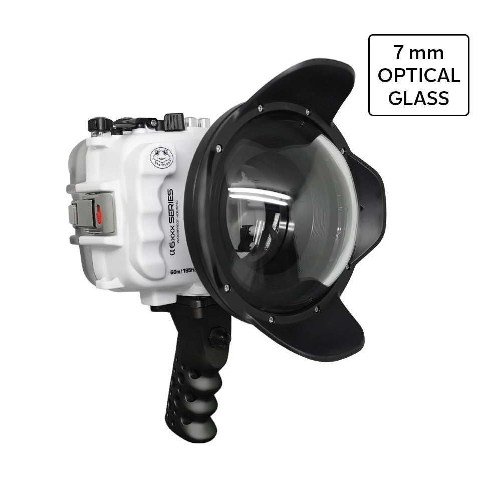SeaFrogs Underwater Housing for Sony A6xxx Series - Aluminum Pistol Grip & 6 Optical Glass Dry Dome Port (White) | GEN 3 | Perfect for Scuba Diving, Snorkeling & Underwater Photography