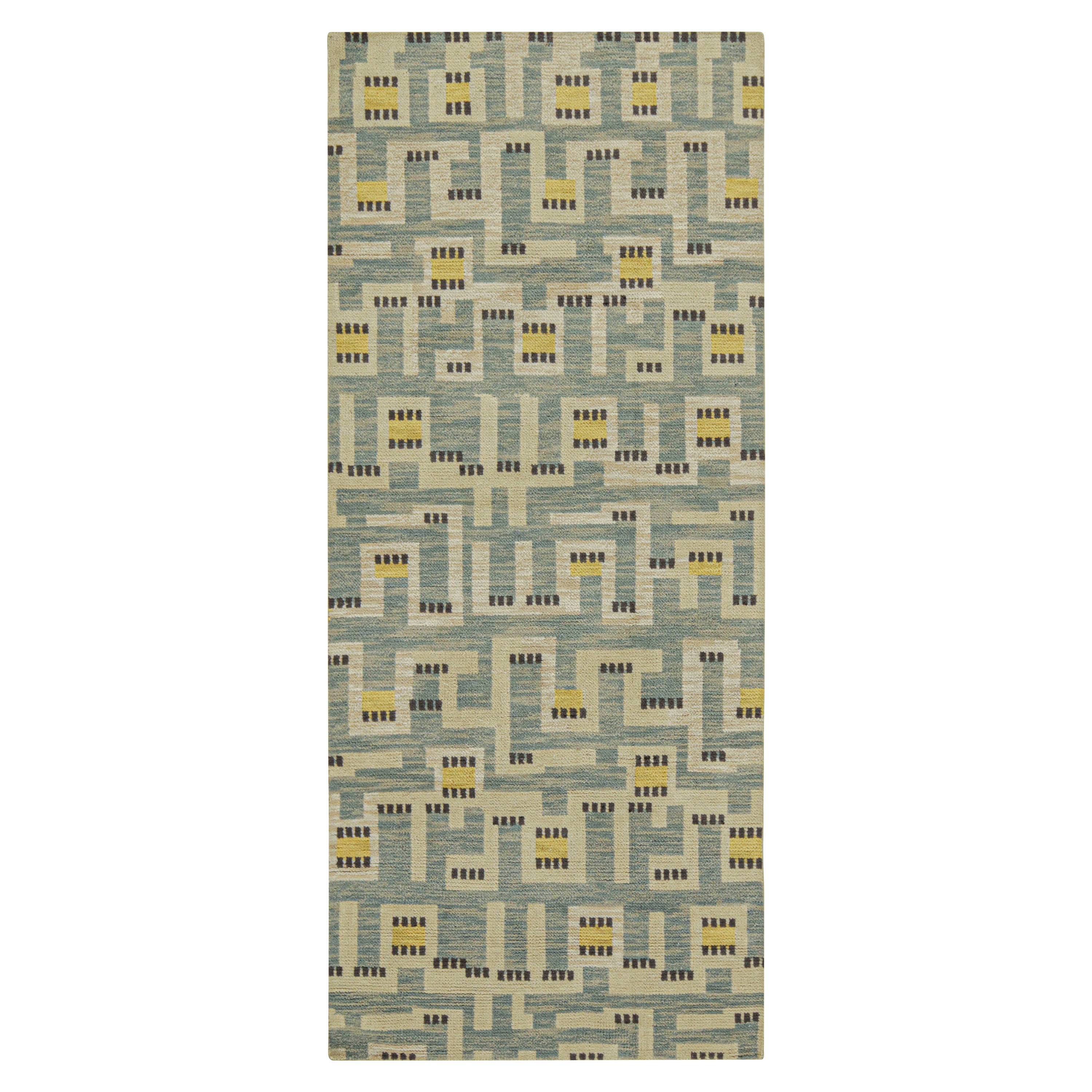 Blue Transitional Swedish Inspired Wool Runner Rug 4'1 x 9'5 - Perfect for Living Room, Bedroom & Office Decor