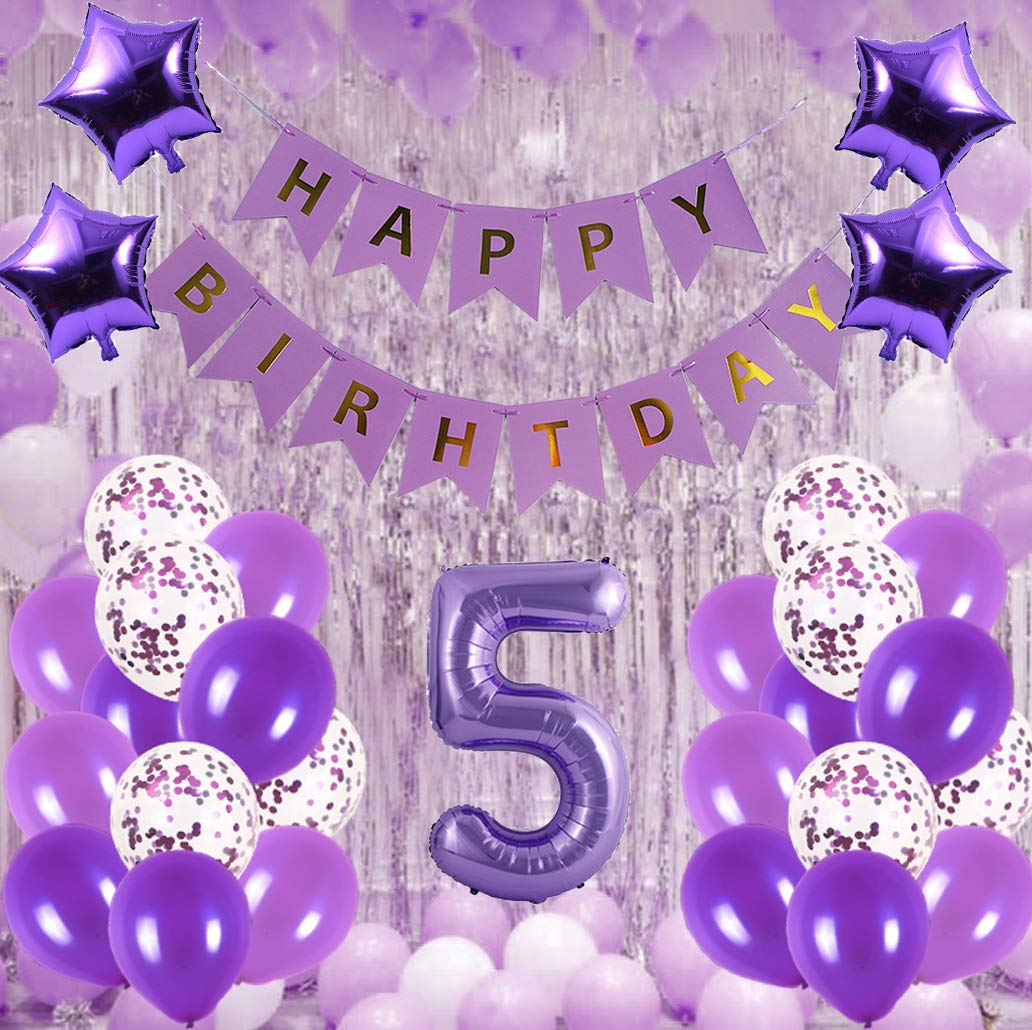 5th Birthday Party Decorations Kit - Happy Birthday Banner, Number 5 Balloons & Purple Party Supplies for 5 Year Old Birthday Celebration | Perfect for Kids Birthday Parties, Photo Backdrops & Milestone Celebrations