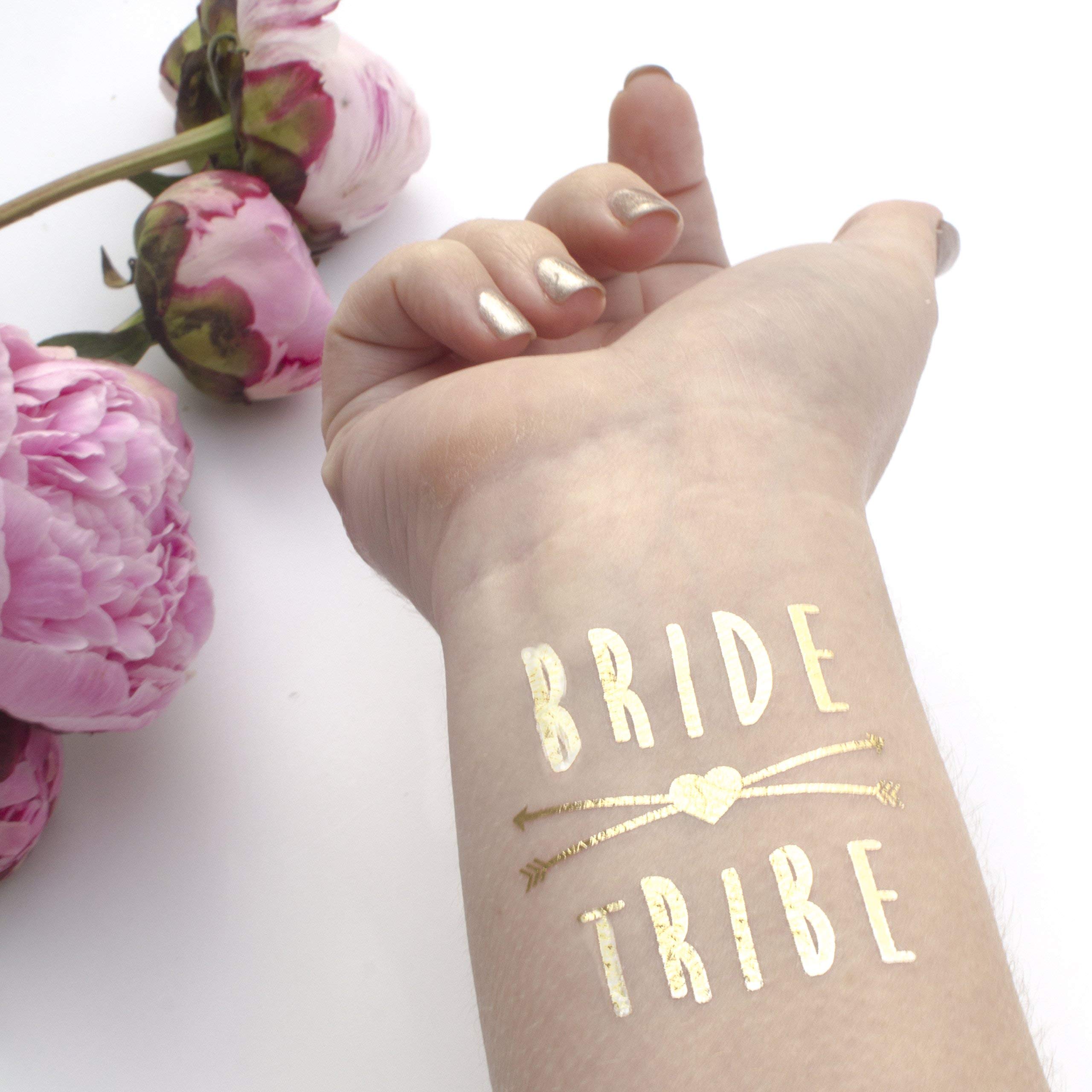 Gold Bride Tribe Temporary Tattoos - Waterproof Fake Tattoos for Women, Henna Style Body Art for Bachelorette Parties, Weddings & Festivals