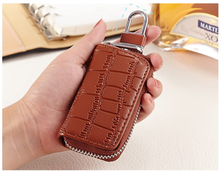 Premium Leather Car Key Case Holder - Smart Key Chain & Zipper Key Fob Protector for Remote Car Keys | Perfect for Toyota, Honda, Ford Key Fobs | Car Accessories & Travel Essentials