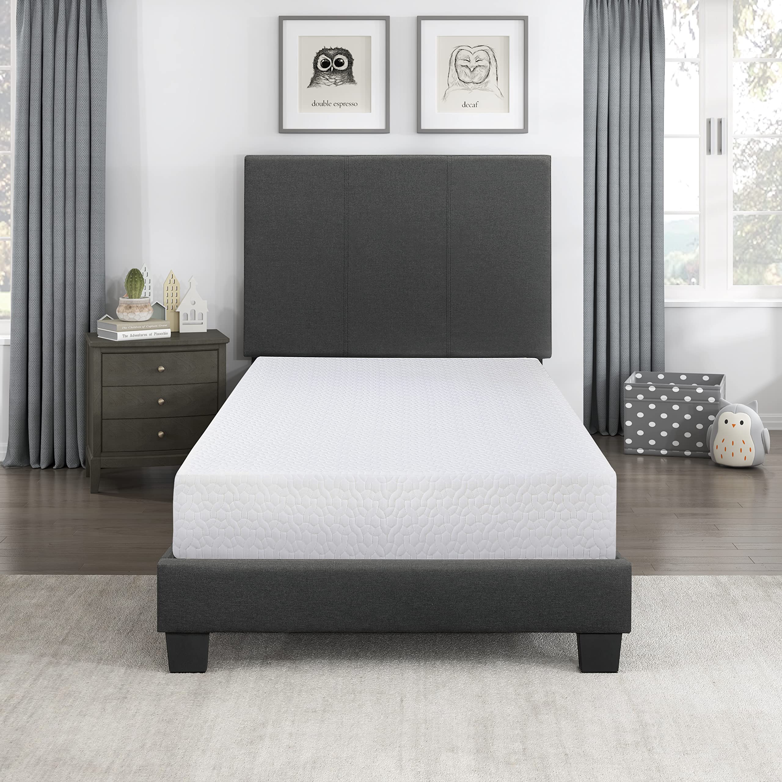 Lexicon Pelham 6-Inch Gel Infused Memory Foam Mattress - Twin Size, Cooling Gel Technology, Pressure Relief & Support, White - Perfect for Kids' Rooms, Guest Beds & Small Spaces