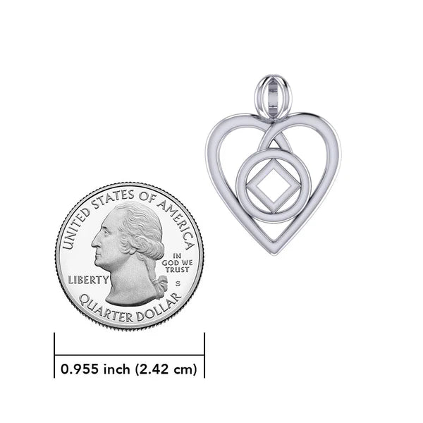 AA NA Recovery Pendant - Sterling Silver Heart Charm with Adjustable 18