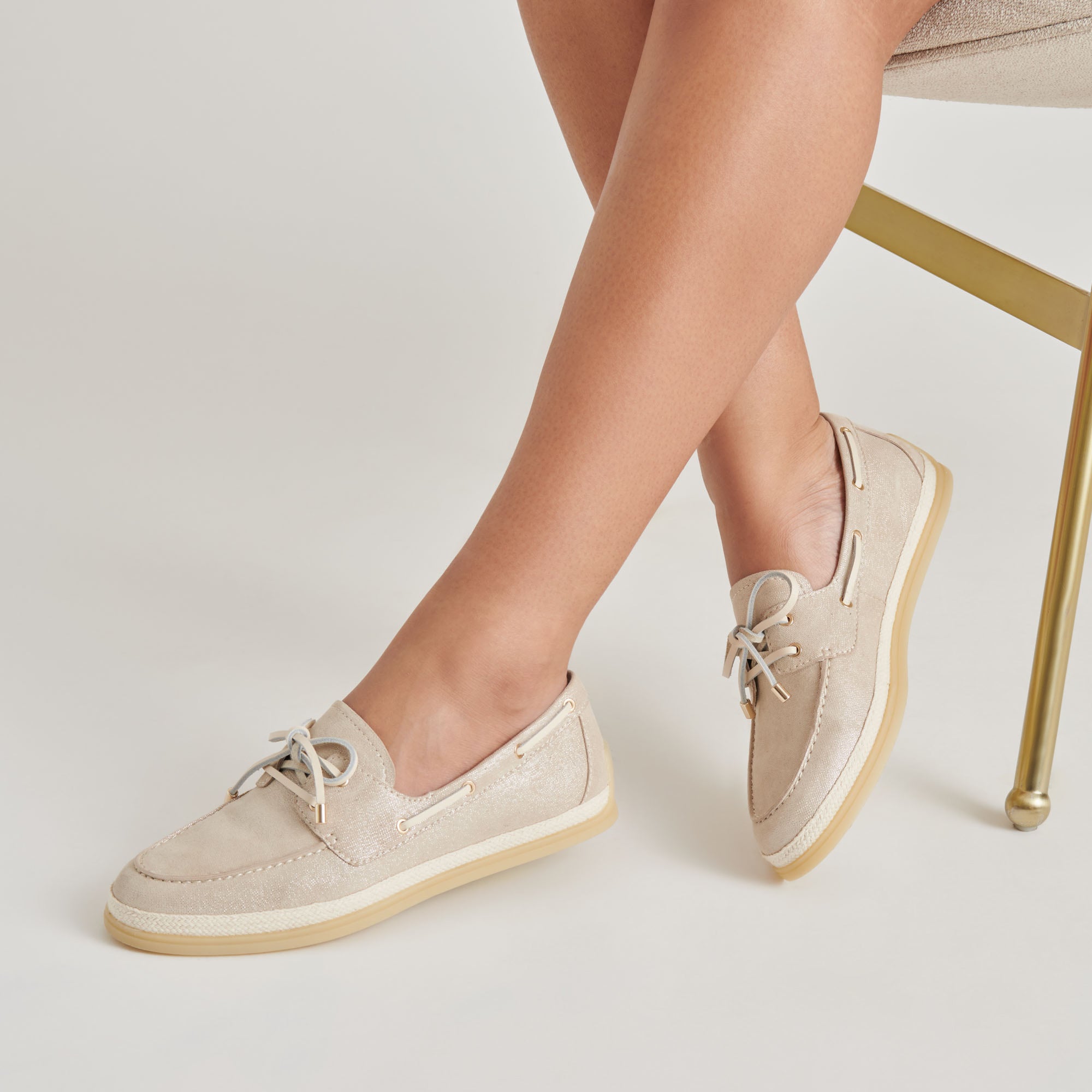 DORIS Women's Loafers in Taupe Metallic Woven Leather - Comfortable Slip-On Shoes for Work, Office & Casual Wear
