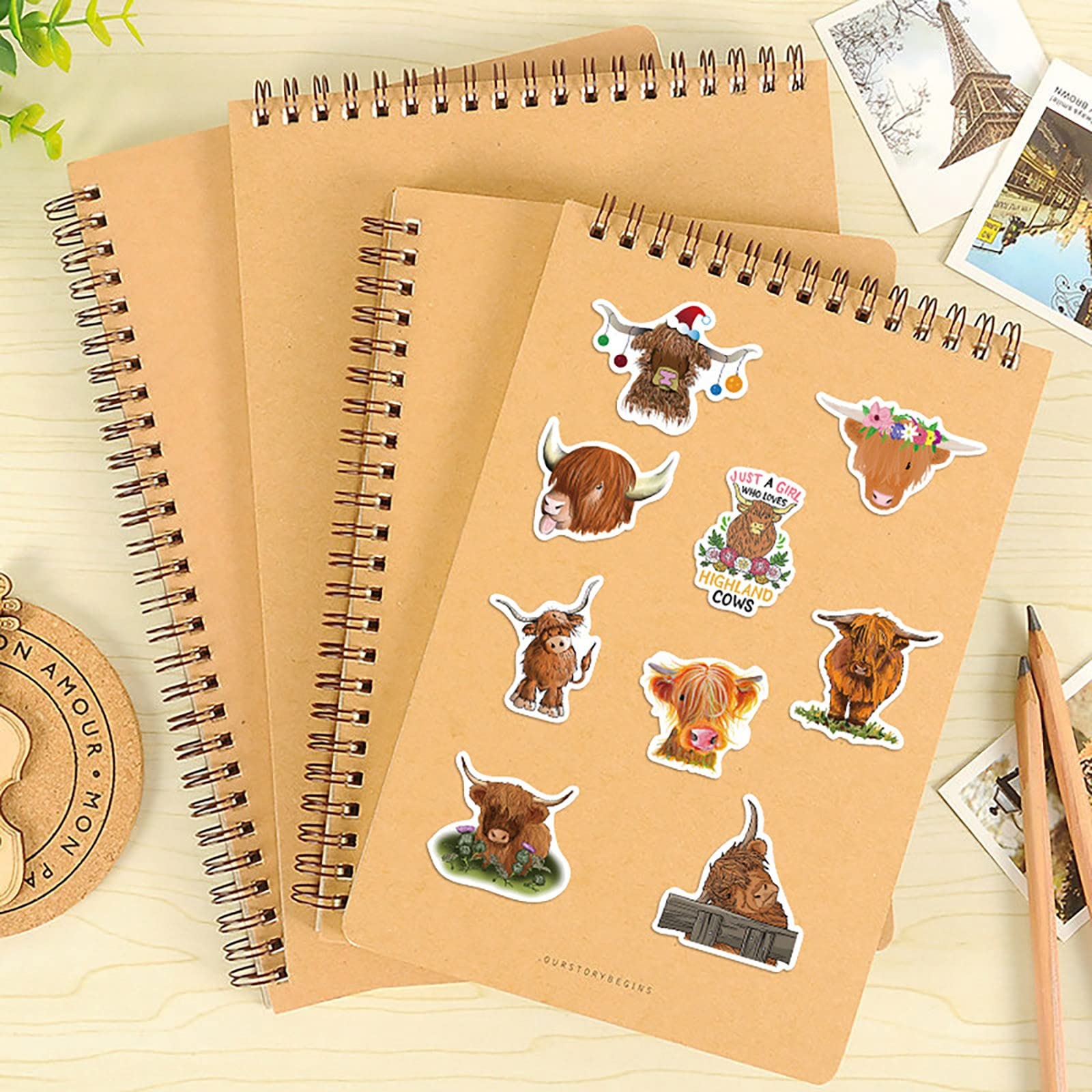 DIY Waterproof Cartoon Animal Stickers - Cow, Moth & Plateau Designs for Luggage, Notebooks & Photo Box Lighting Kit Decor (Multicolor, One Size) - Perfect for Scrapbooking, Journaling & Craft Projects