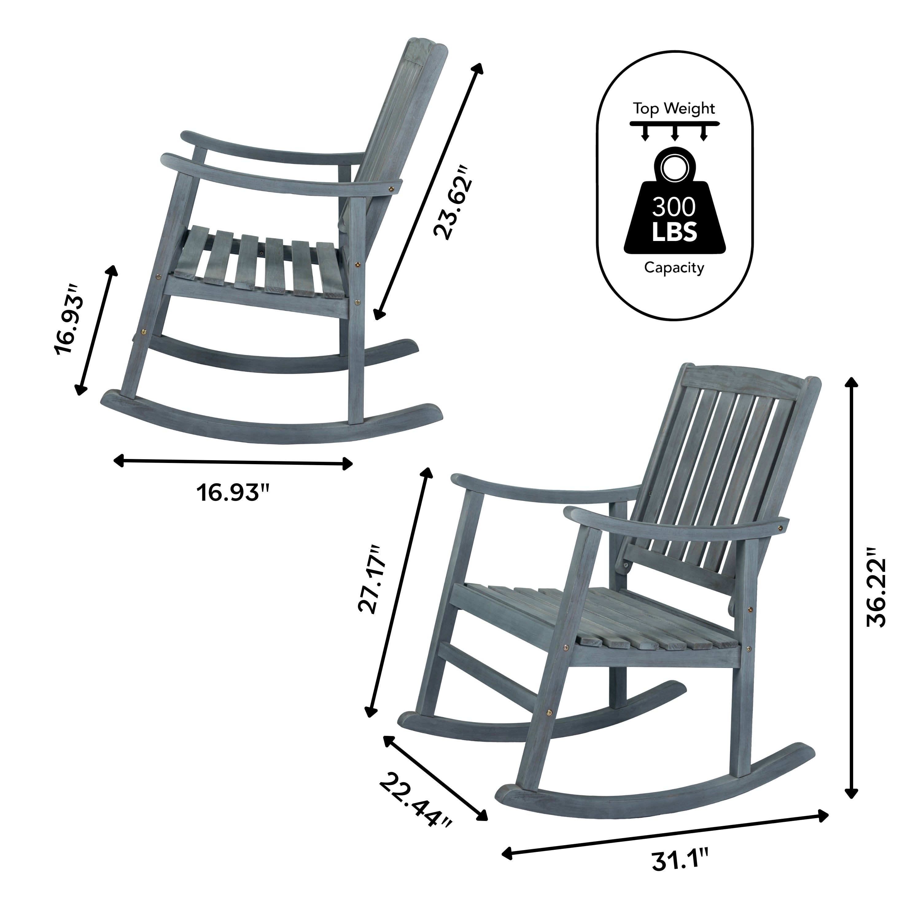 Penny Classic Slat Back 300 Lbs Support Acacia Wood Patio Outdoor Rocking Chair - Durable & Comfortable for Porch, Garden, Deck Relaxation