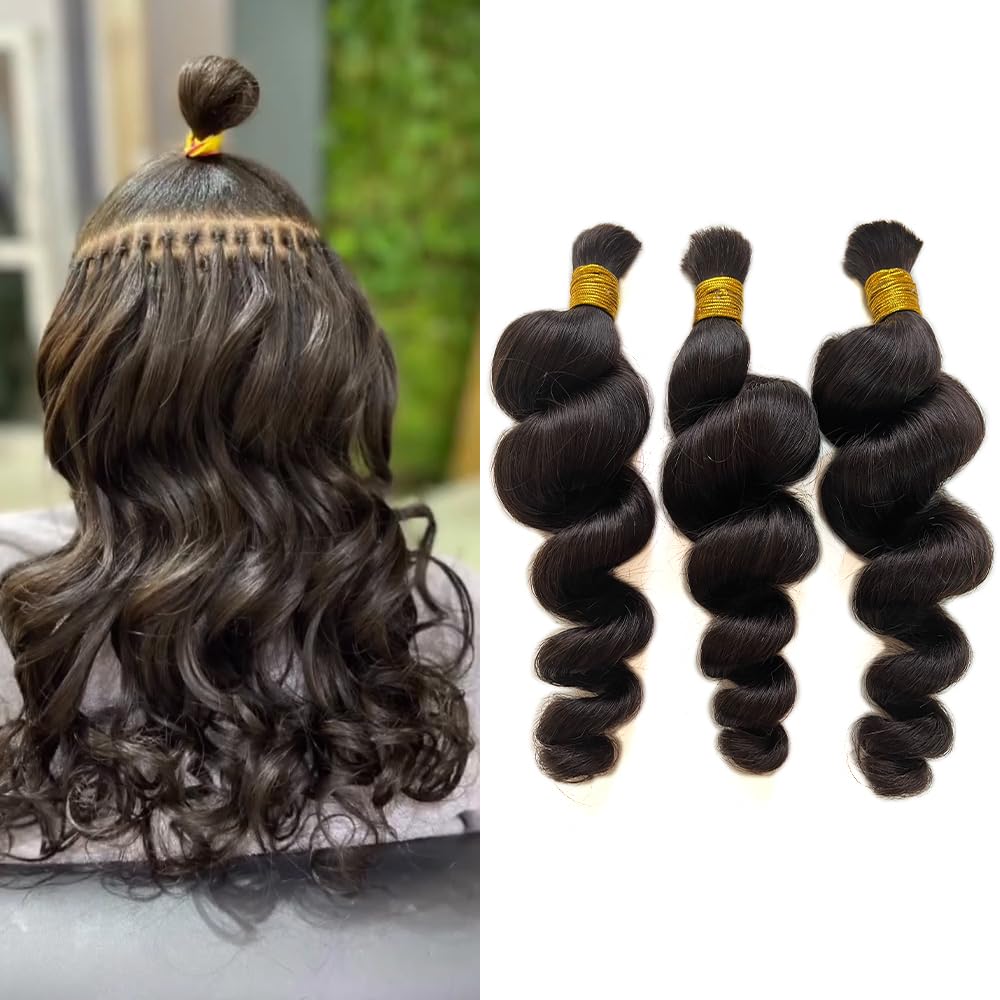 Wholesale Brazilian Loose Wave Bulk Human Hair - 3 Bundles 300g No Weft Hair Extensions for Braiding (16/18/20 Inch, Natural Black 1B) - Perfect for Salon Styling, DIY Hair Projects & Protective Hairstyles