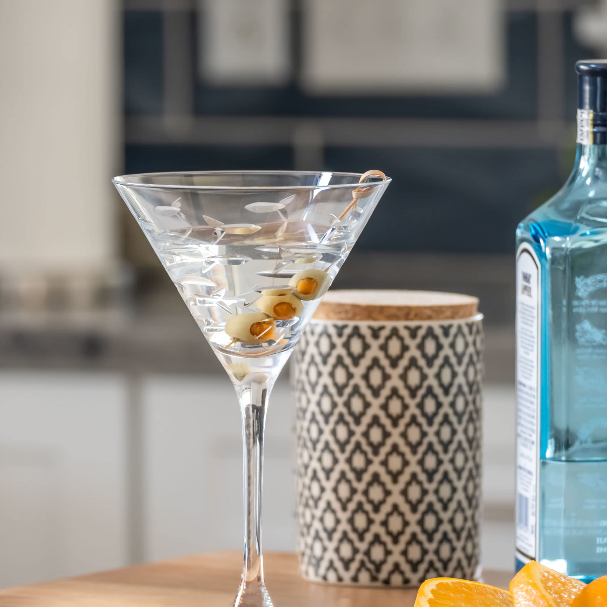 Premium Rolf Glass School of Fish Martini Glasses Set of 4 - 10 oz Lead-Free Crystal Clear Stemware - Handcrafted Diamond-Wheel Engraved Cocktail Glasses - Made in USA - Perfect for Home Bars, Dinner Parties & Gift Giving
