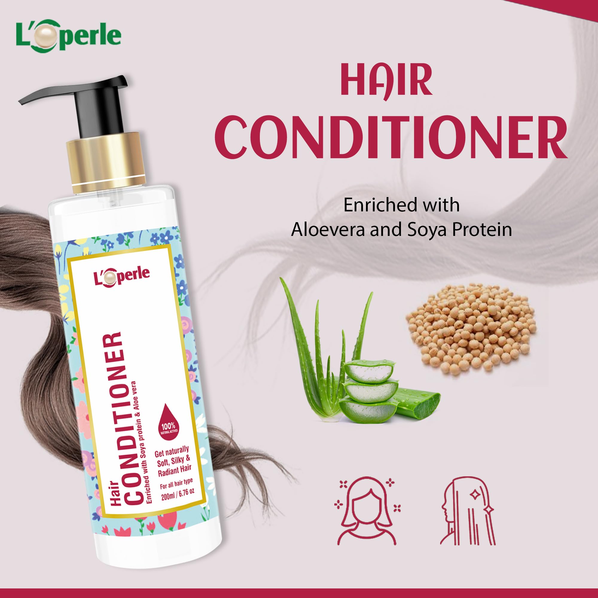 Loperle Hair Conditioner for Frizzy & Damaged Hair - Aloe Vera, Lemon & Soy Protein Enriched - Controls Dandruff & Hair Loss - Promotes Healthy, Silky Smooth Hair - 200ml | Perfect for Daily Hair Care & Salon-Quality Results at Home