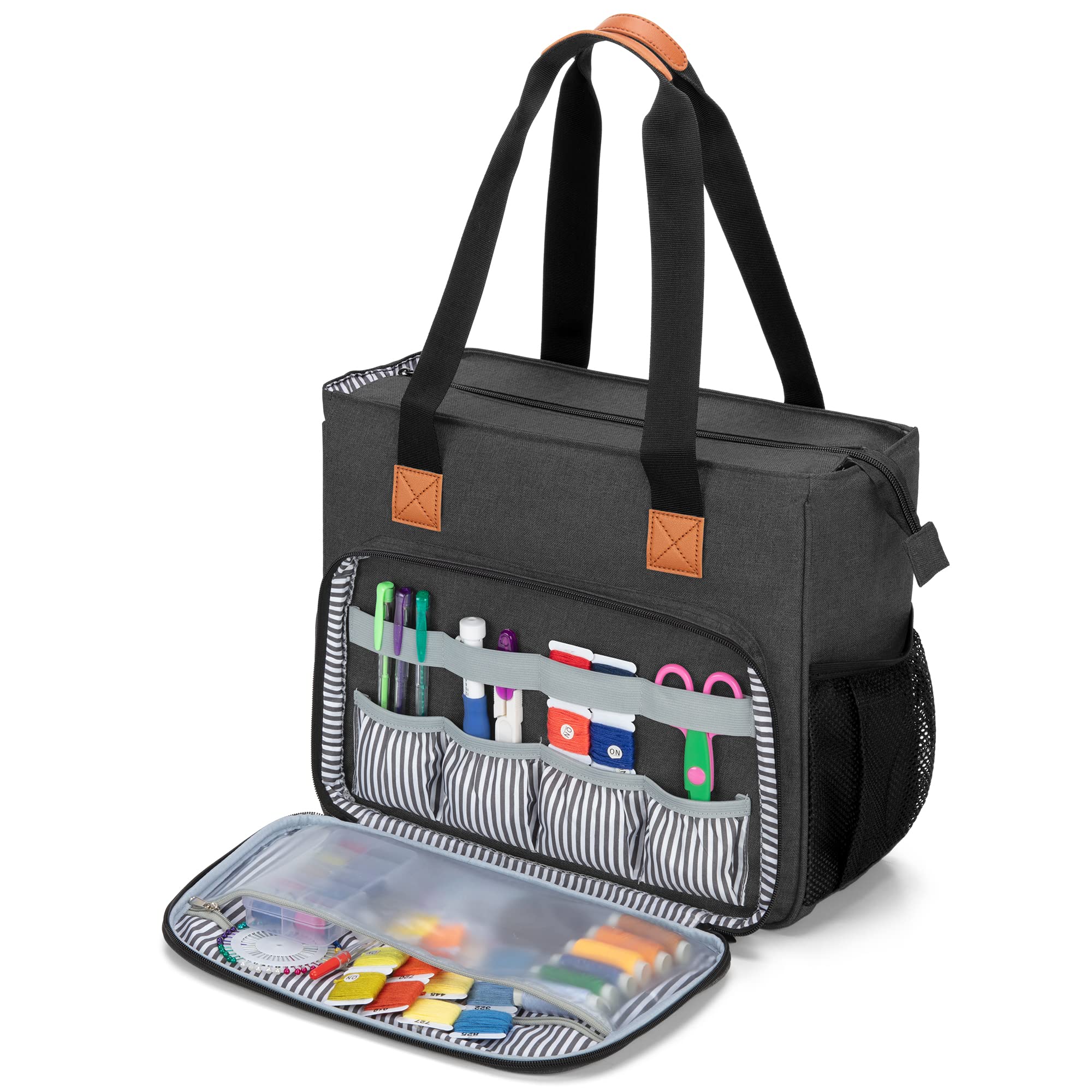 LUXJA Embroidery Project Carrying Bag - Portable Storage Organizer for Embroidery Kits & Supplies (Bag Only) - Black - Perfect for Needlework, Cross Stitch & Crafting On-The-Go