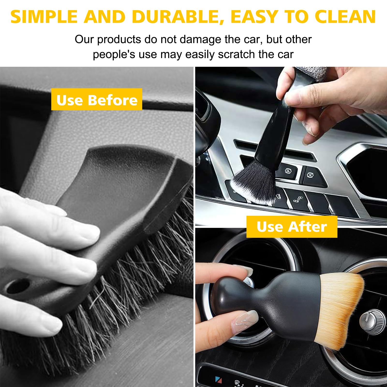 3-Piece Car Interior Dust Brush Set - Soft Bristle Detailing Brushes for Dashboard, Vents & Panels - Includes 1 Double Head Black Brush & 2 Interior Cleaning Brushes - Perfect for Car Detailing & Auto Interior Maintenance
