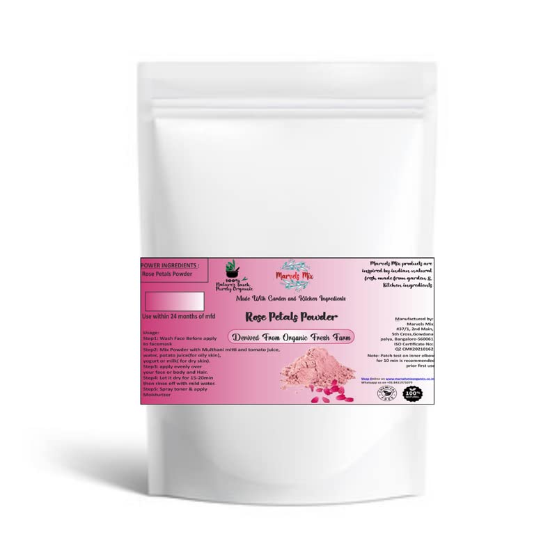 Marvels Mix Rose Petal Powder 100g - Organic & Natural Skincare Ingredient for DIY Face Masks, Soaps & Aromatherapy